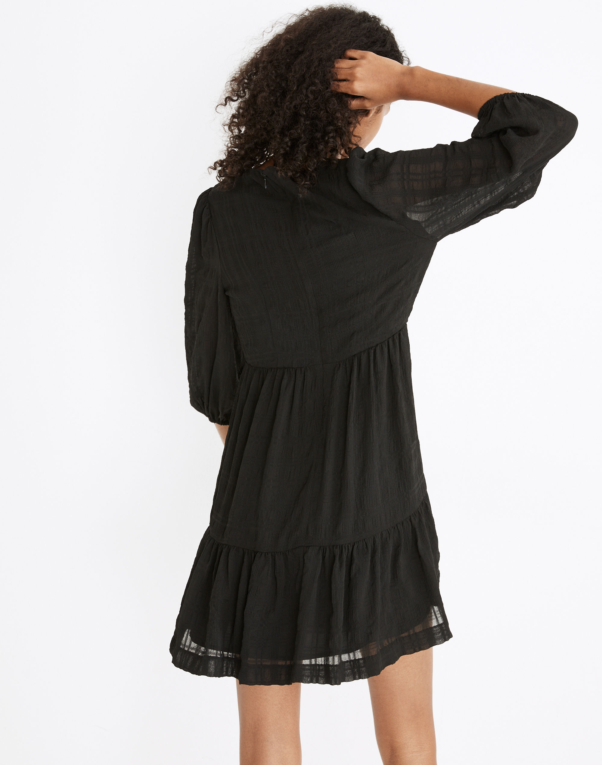 Petite Puff-Sleeve Ruffle-Hem Mini Dress