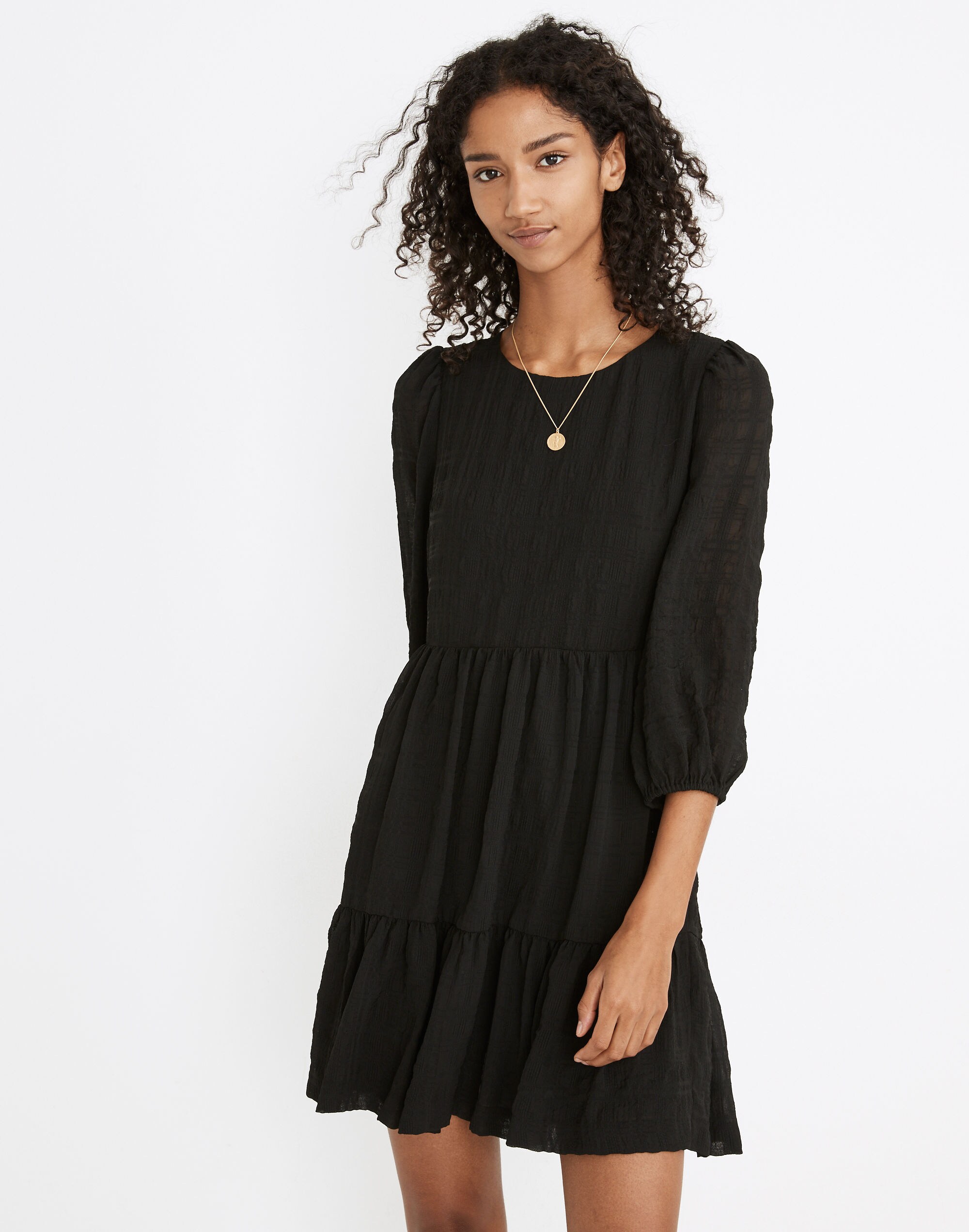 Petite Puff-Sleeve Ruffle-Hem Mini Dress