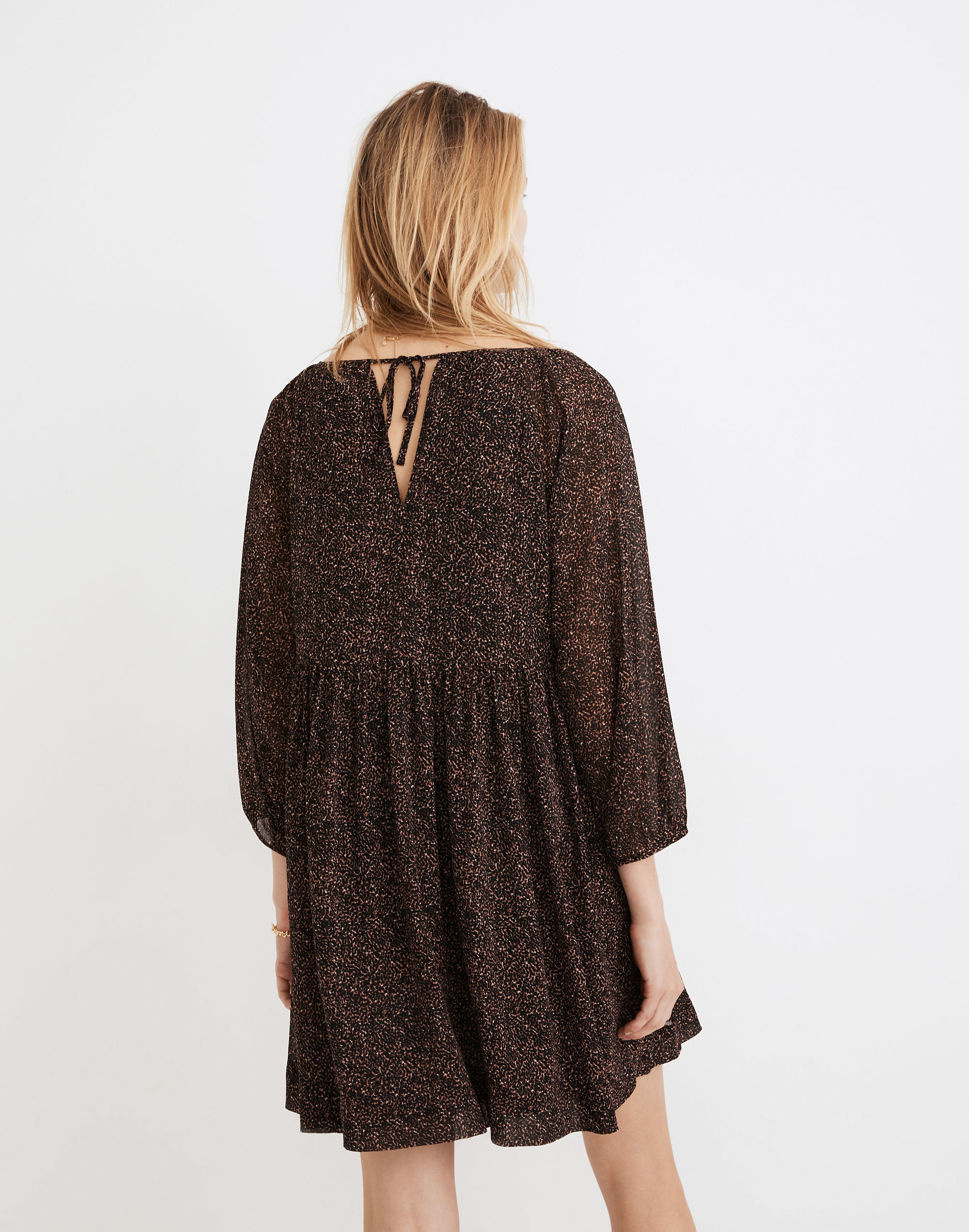 Crinkle Georgette V-Neck Babydoll Dress in Brushed Texture