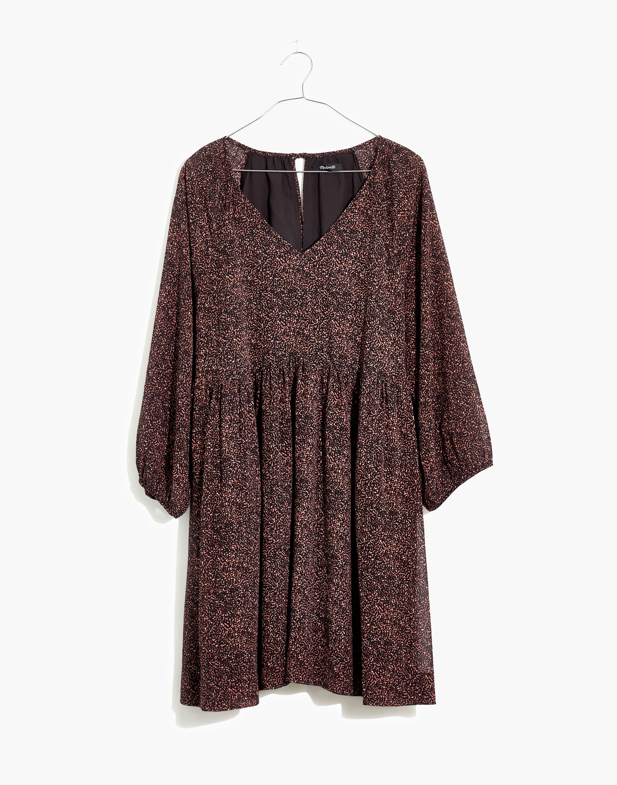 Crinkle Georgette V-Neck Babydoll Dress in Brushed Texture