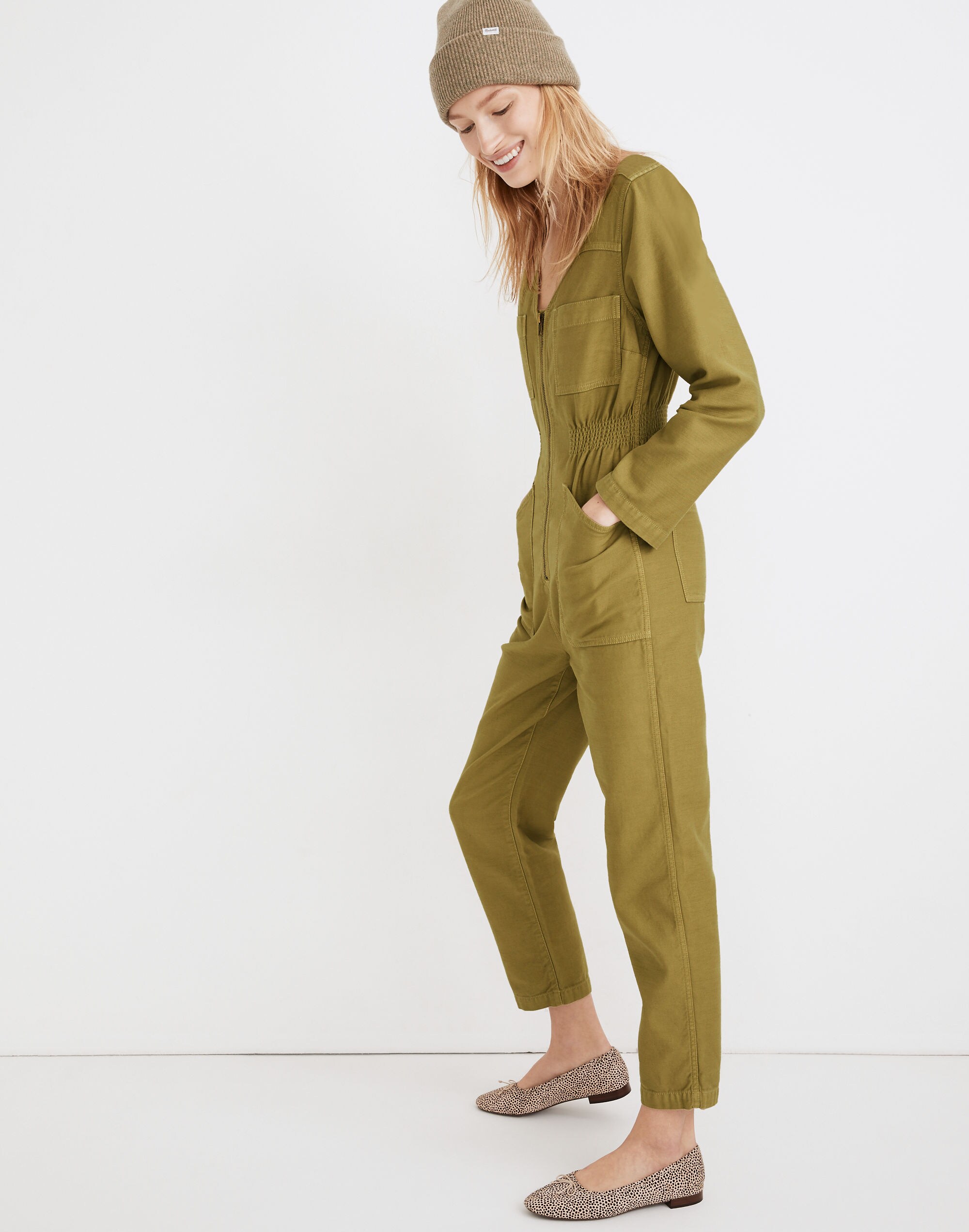 Garment-Dyed Patch Pocket Coverall Jumpsuit