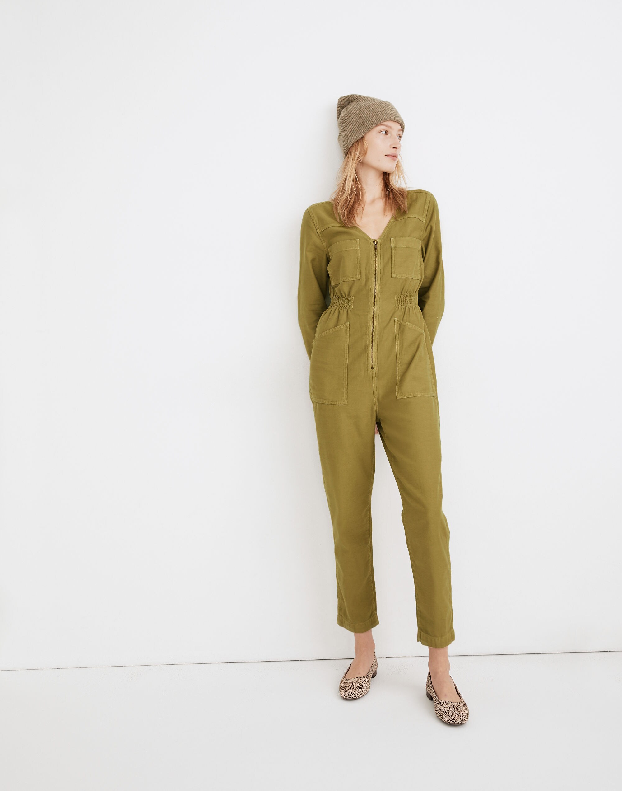 Garment-Dyed Patch Pocket Coverall Jumpsuit