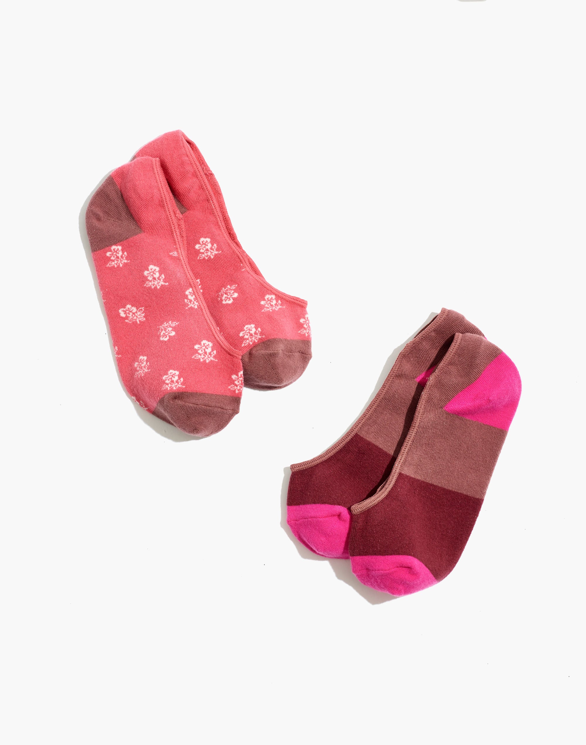 two-pack floral colorblock low-profile socks