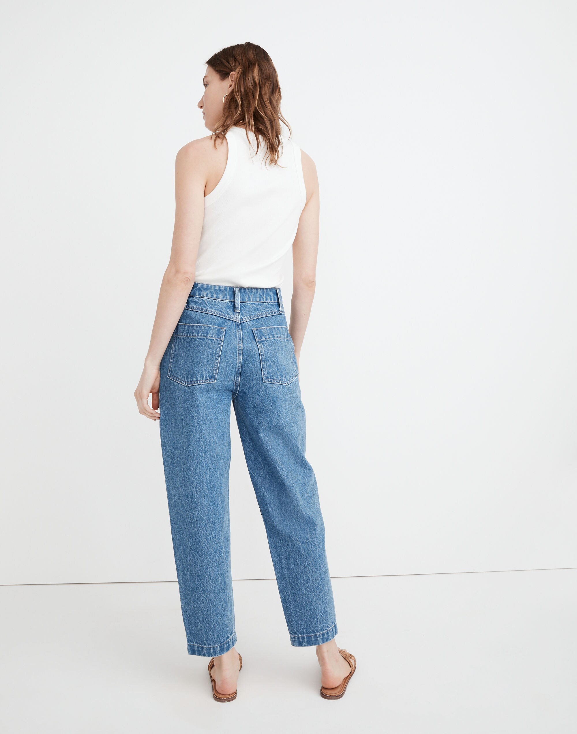Baggy Pleated Tapered Jeans in Springdale Wash
