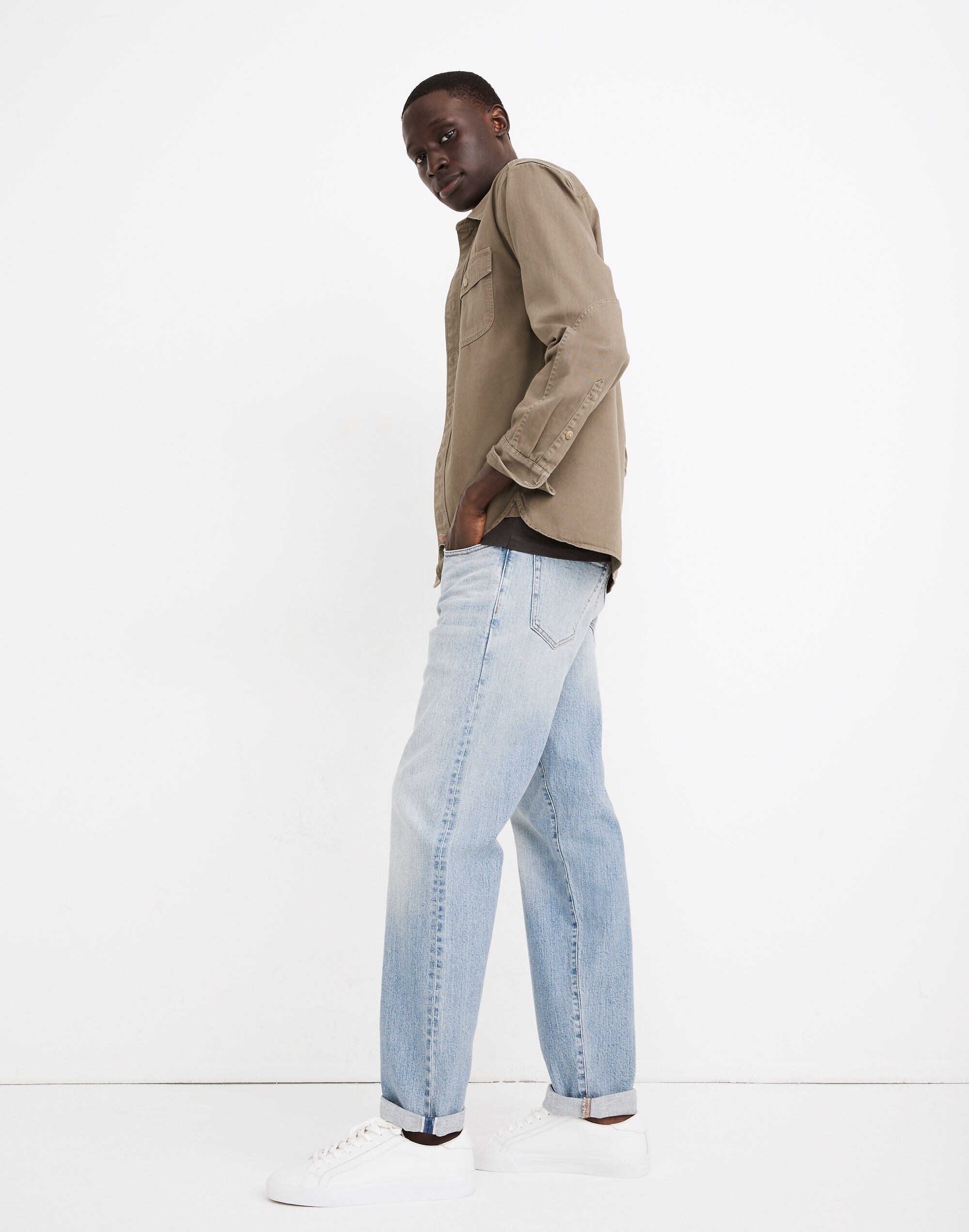 Relaxed Straight Authentic Flex Selvedge Jeans in Wyndham Wash