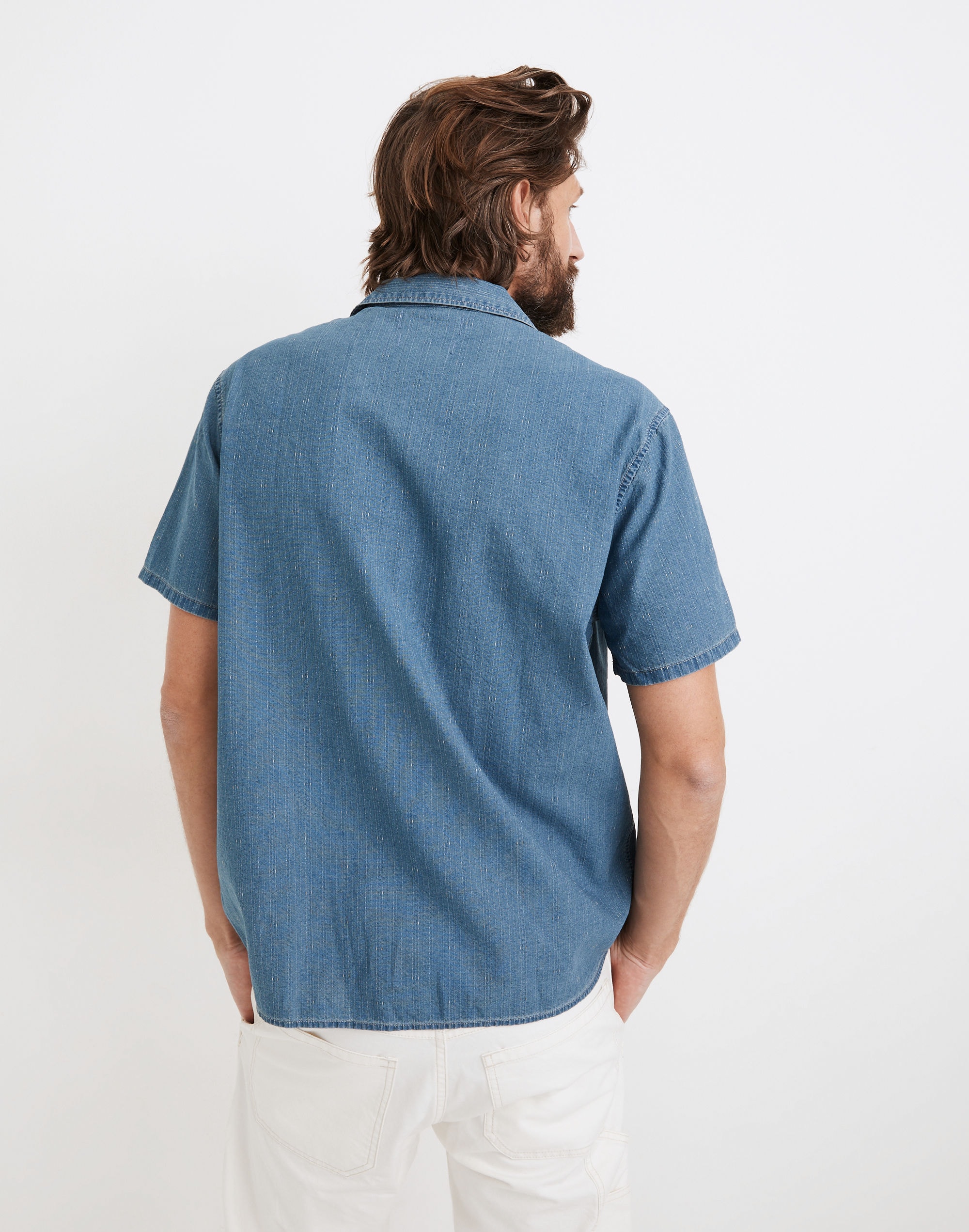 Indigo Easy Short-Sleeve Camp Shirt in Ticking Stripe