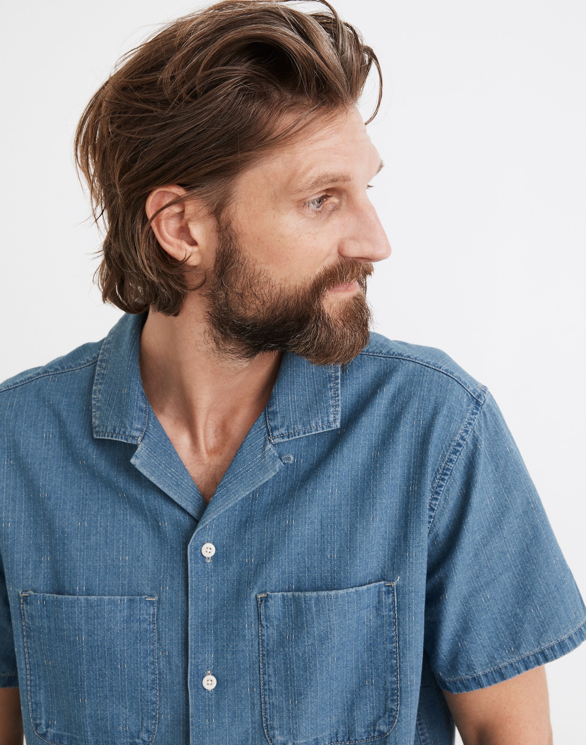 Indigo Easy Short-Sleeve Camp Shirt in Ticking Stripe