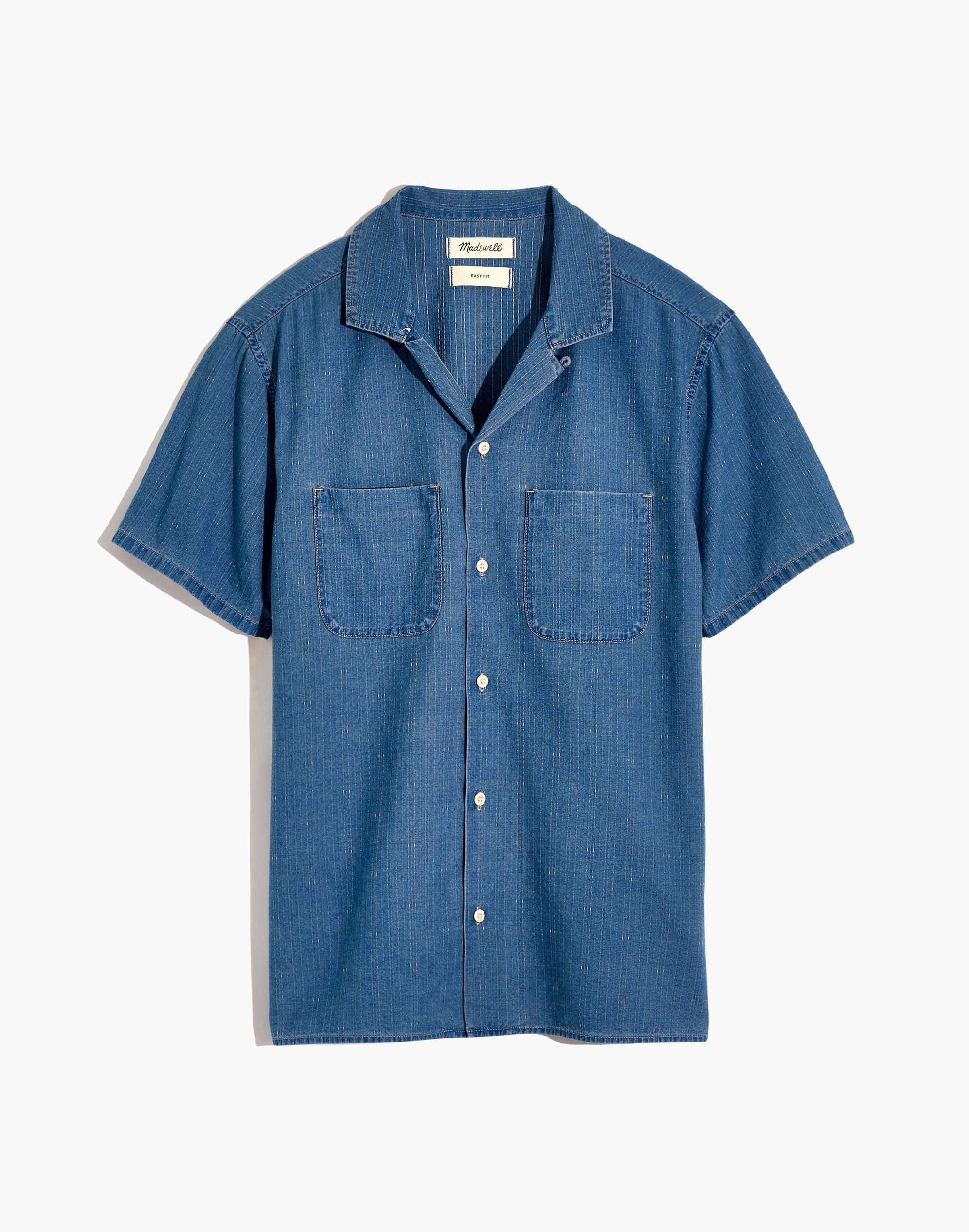 Indigo Easy Short-Sleeve Camp Shirt in Ticking Stripe