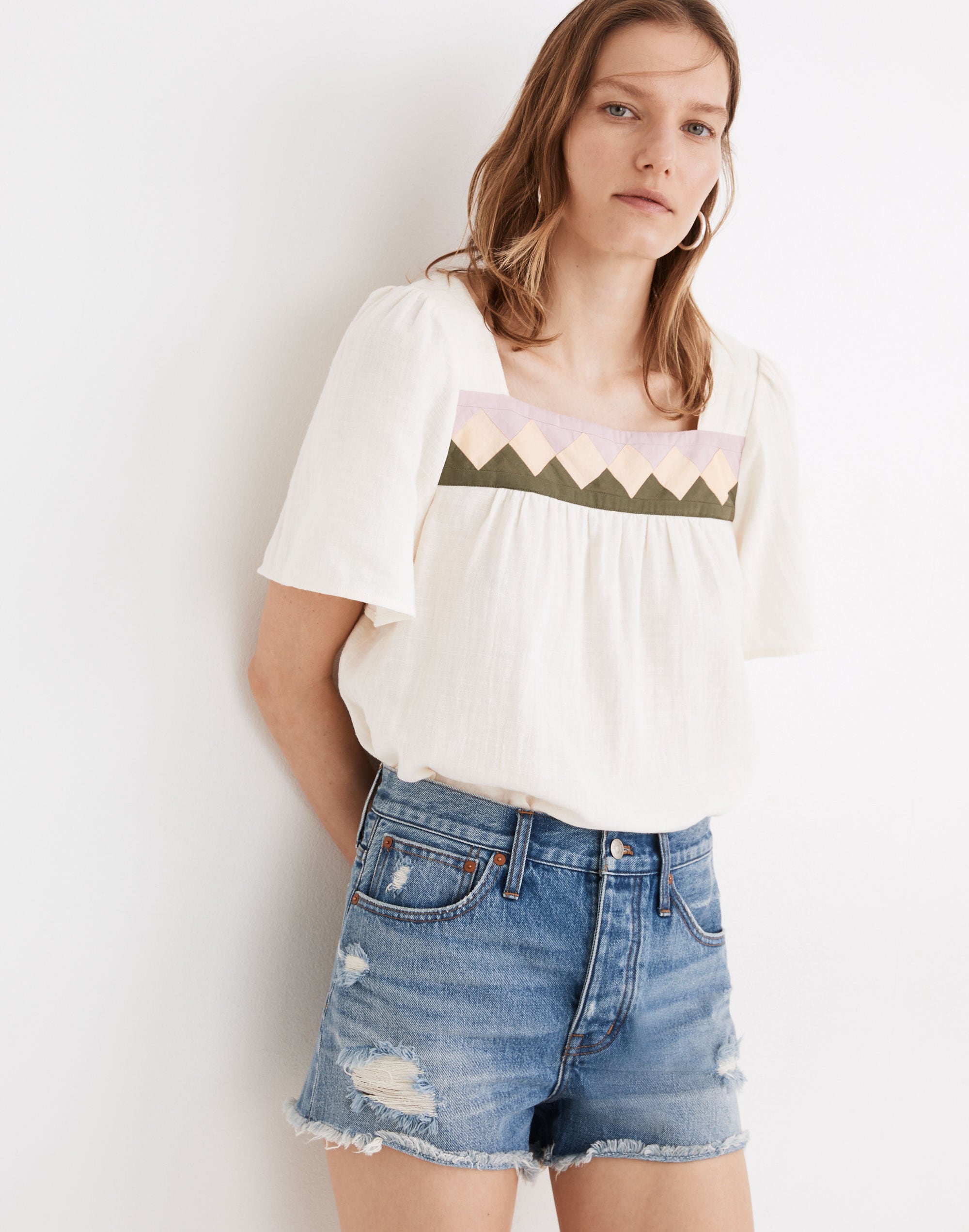 Relaxed Denim Shorts in Homecrest Wash: Ripped Edition