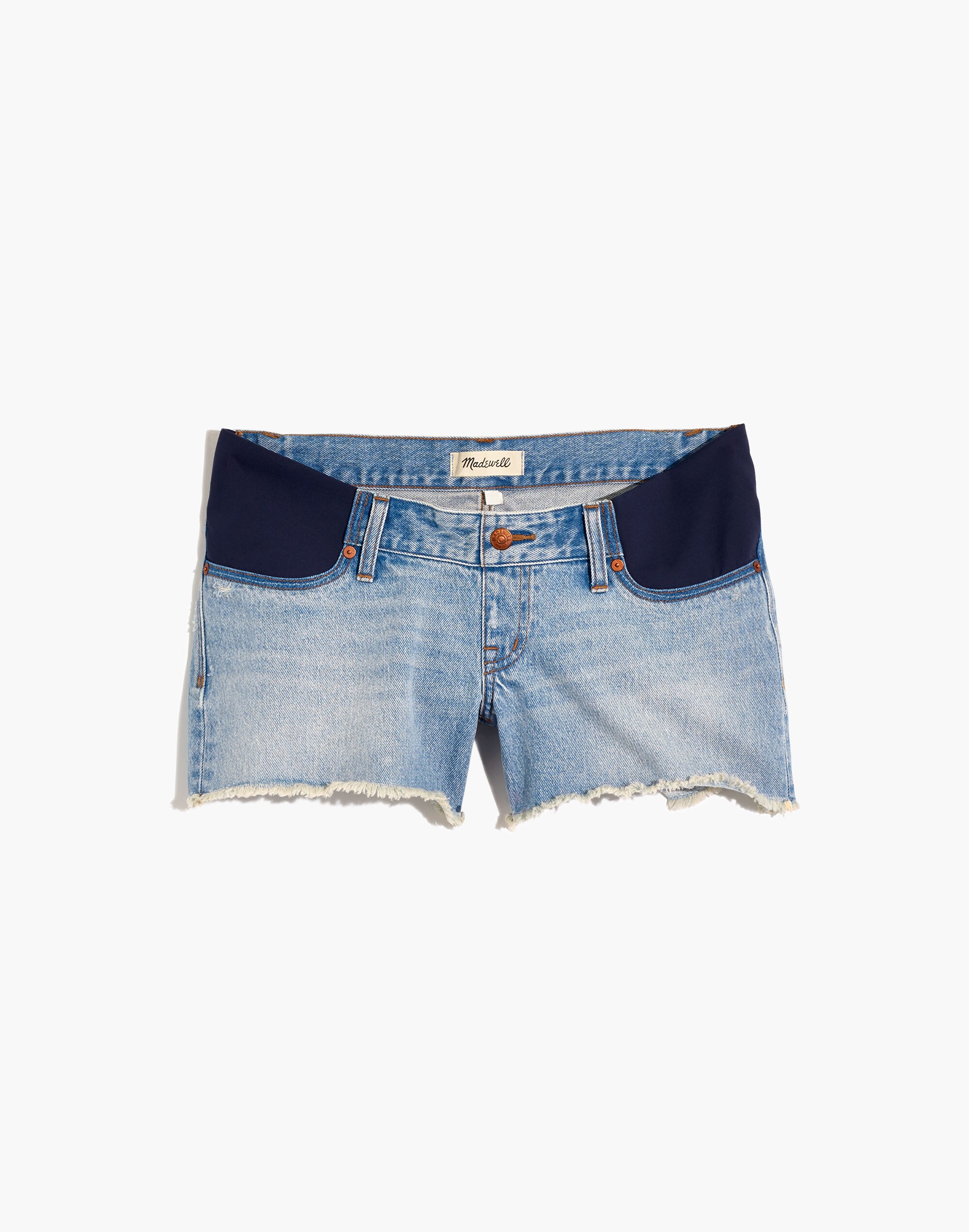 Maternity Rigid Denim Side-Panel Boyshorts: Adjustable Edition