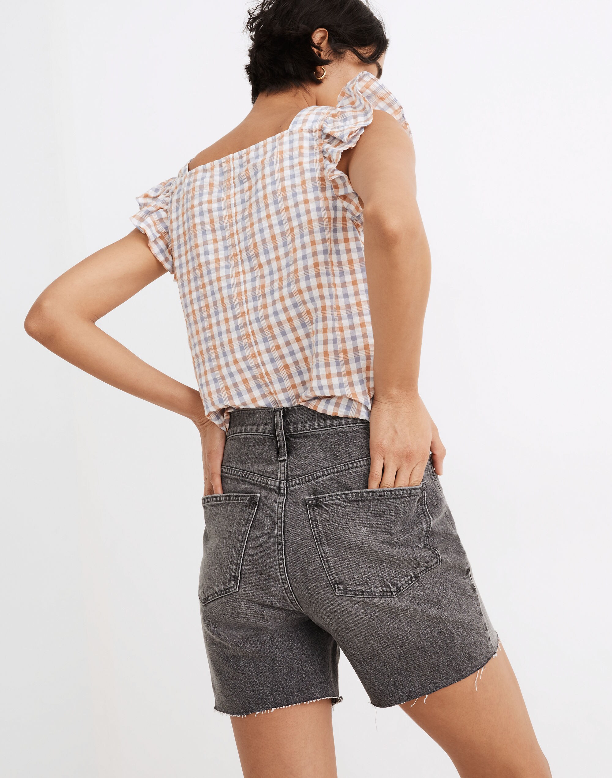High-Rise Mid-Length Denim Shorts in Brayton Wash