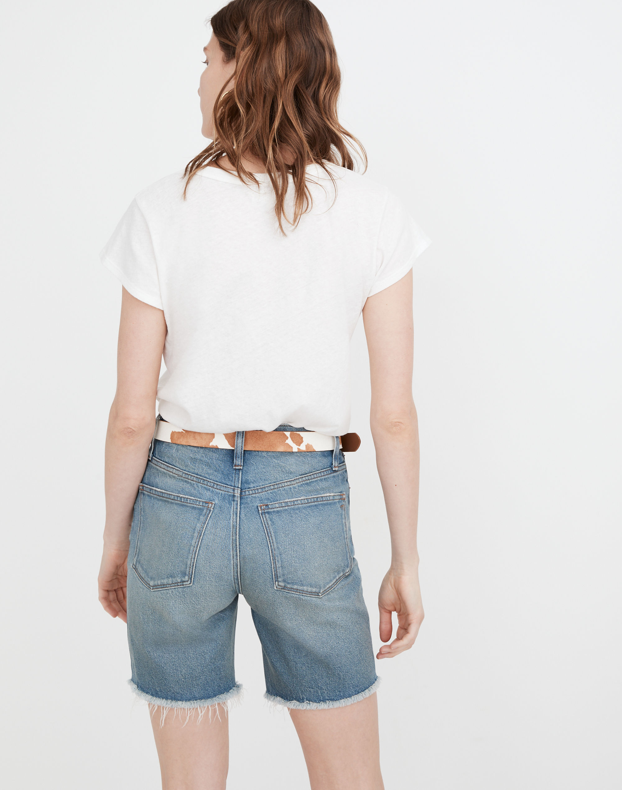 High-Rise Mid-Length Denim Shorts in Bonet Wash: TENCEL&trade; Lyocell Edition