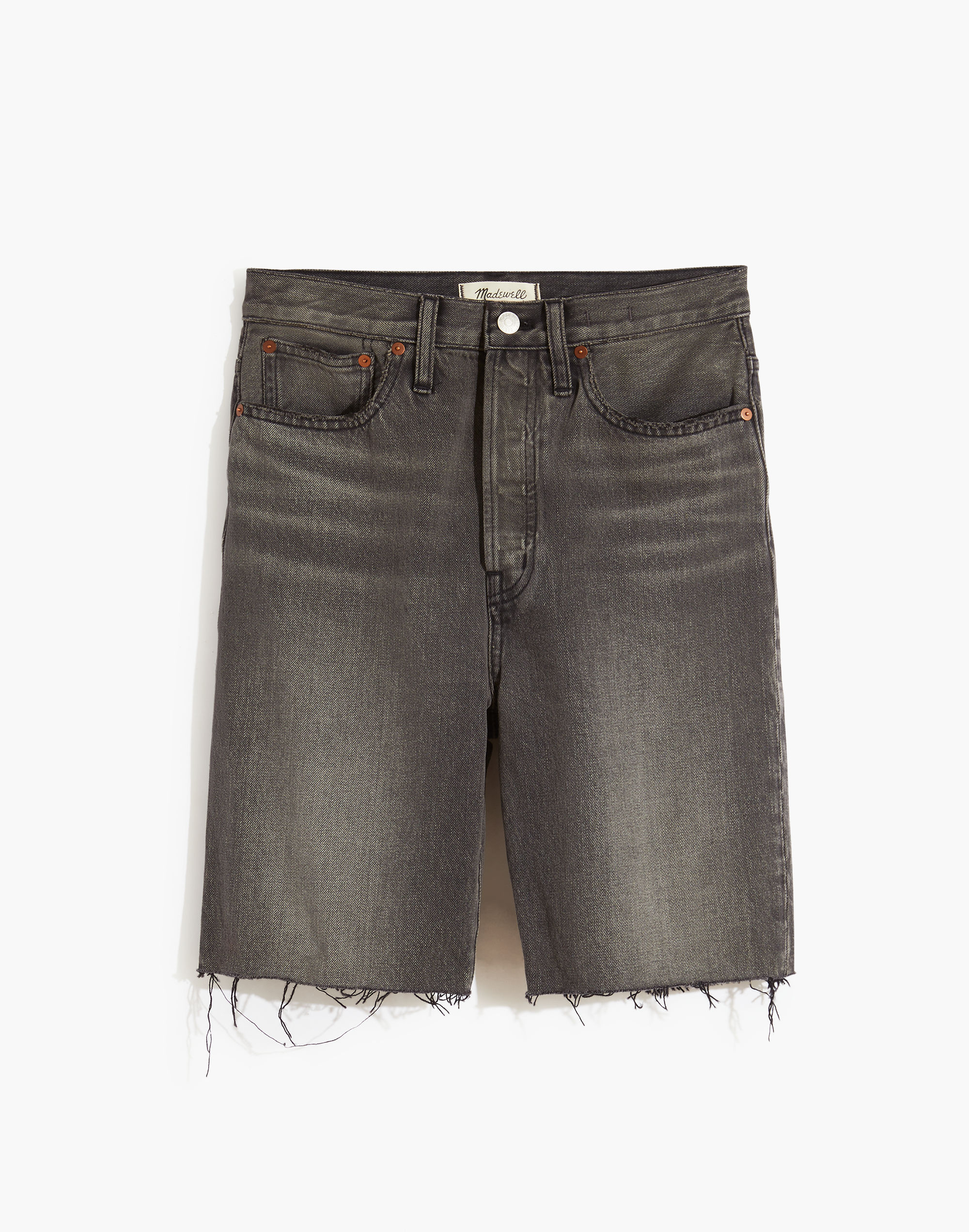 High-Rise Long Denim Shorts in Bronxdale Wash