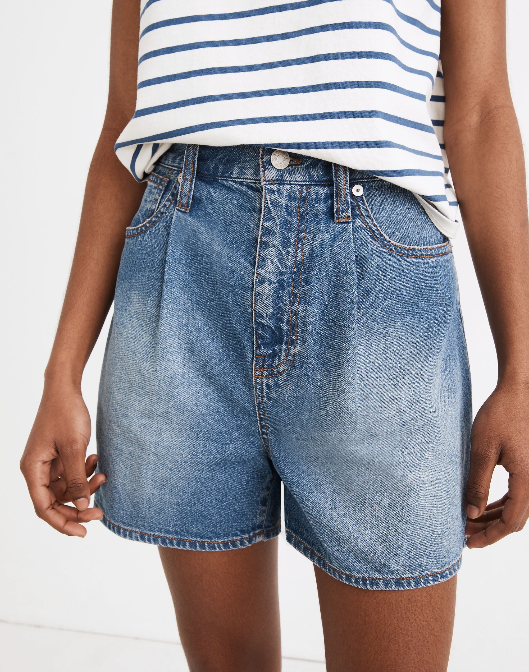 Pleated Denim Shorts in Jewell Wash