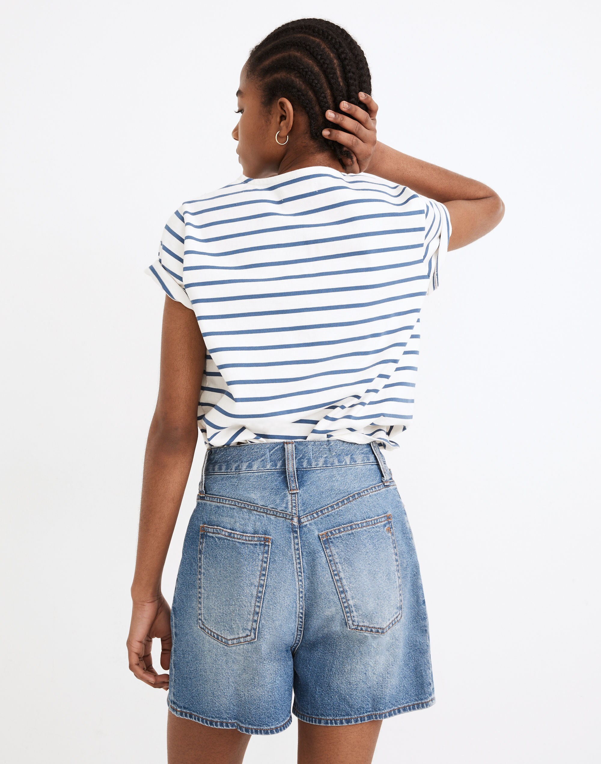 Pleated Denim Shorts in Jewell Wash