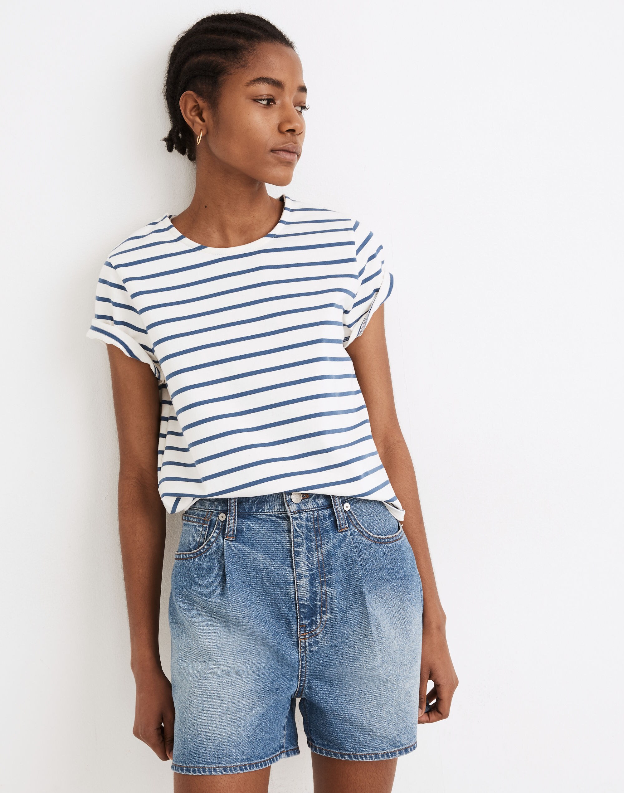 Pleated Denim Shorts in Jewell Wash
