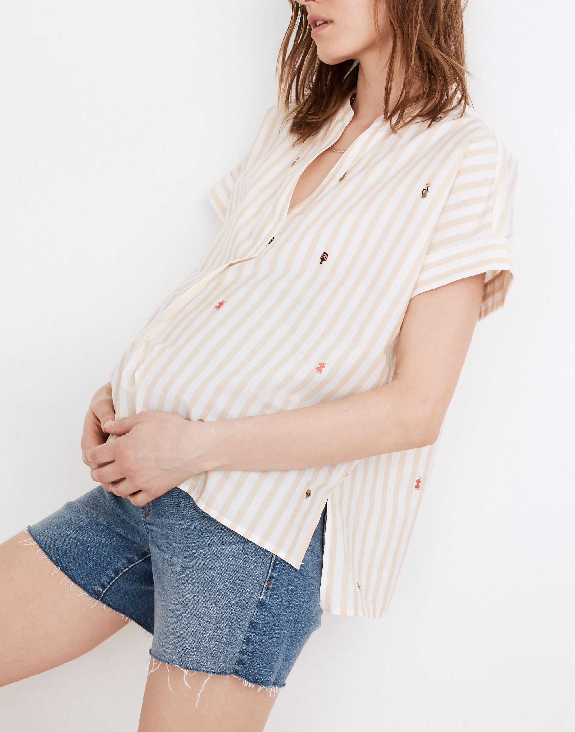 Maternity Denim Over-the-Belly Shorts in Quintell Wash: TENCEL&trade; Lyocell Edition