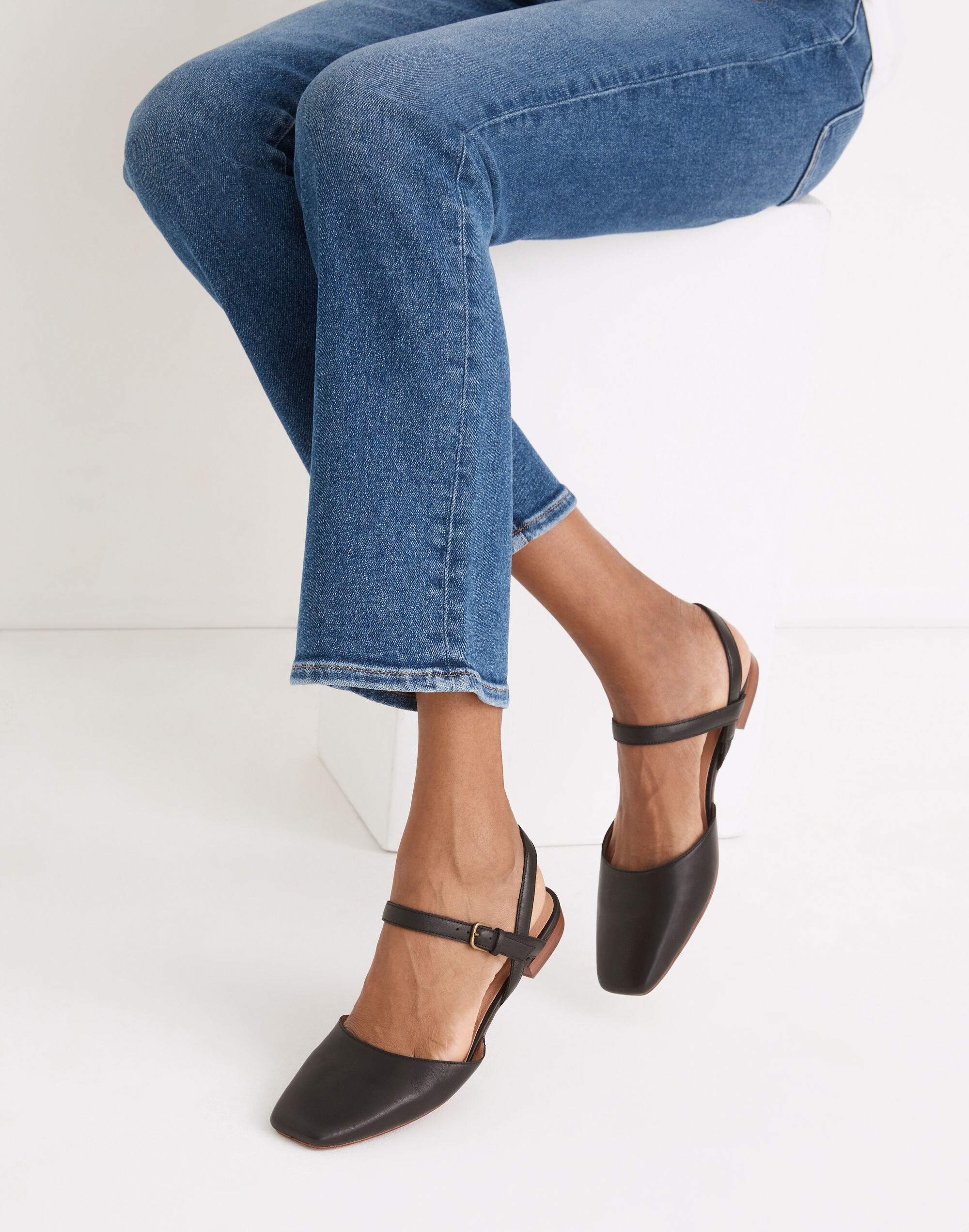 The Jeanne Slingback Flat in Leather