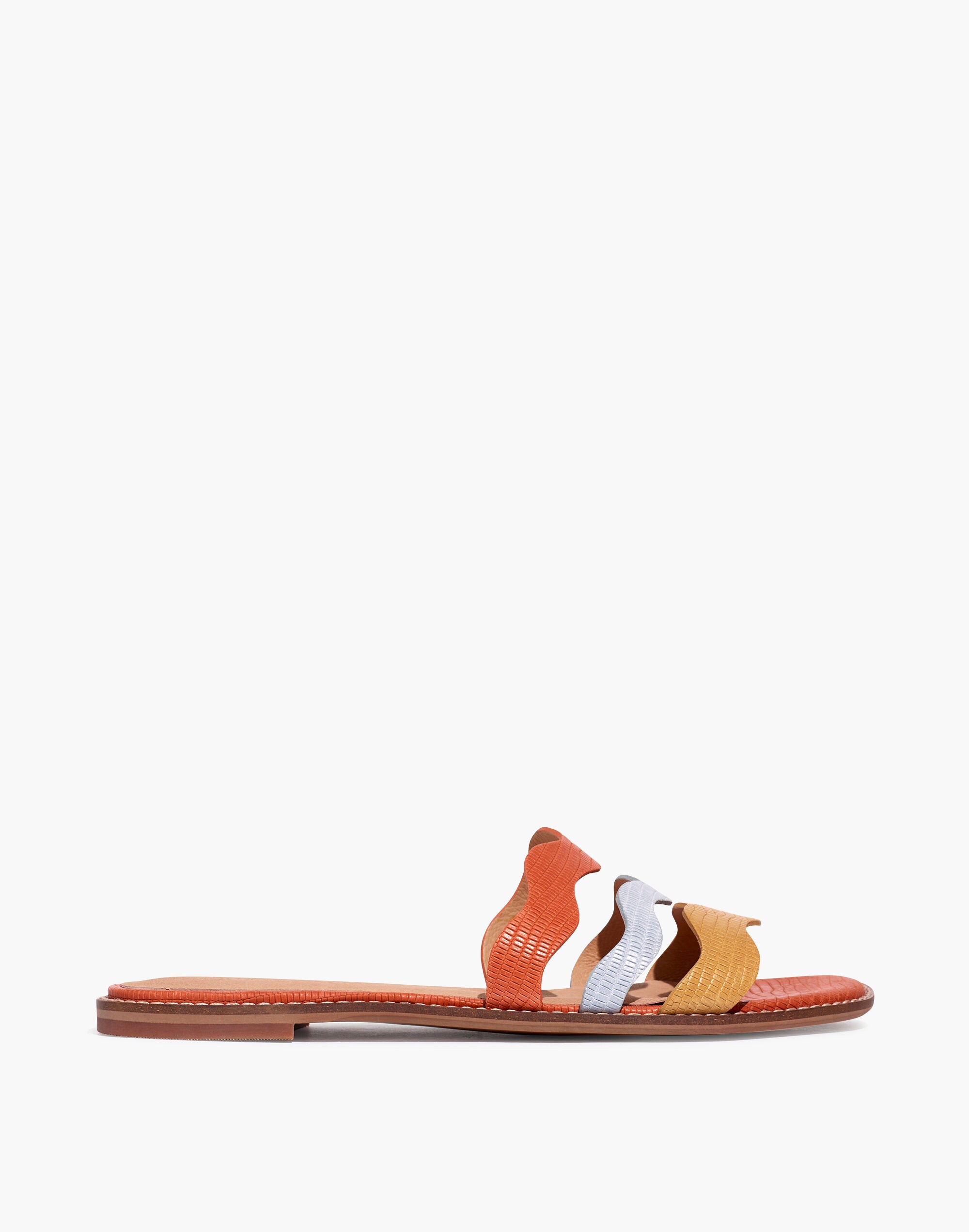 The Wave Slide Sandal in Colorblock Lizard Embossed Leather