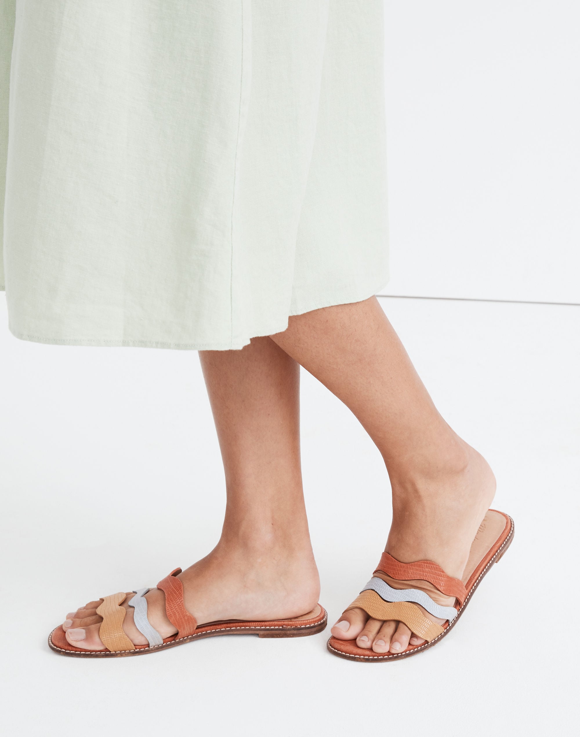 The Wave Slide Sandal in Colorblock Lizard Embossed Leather