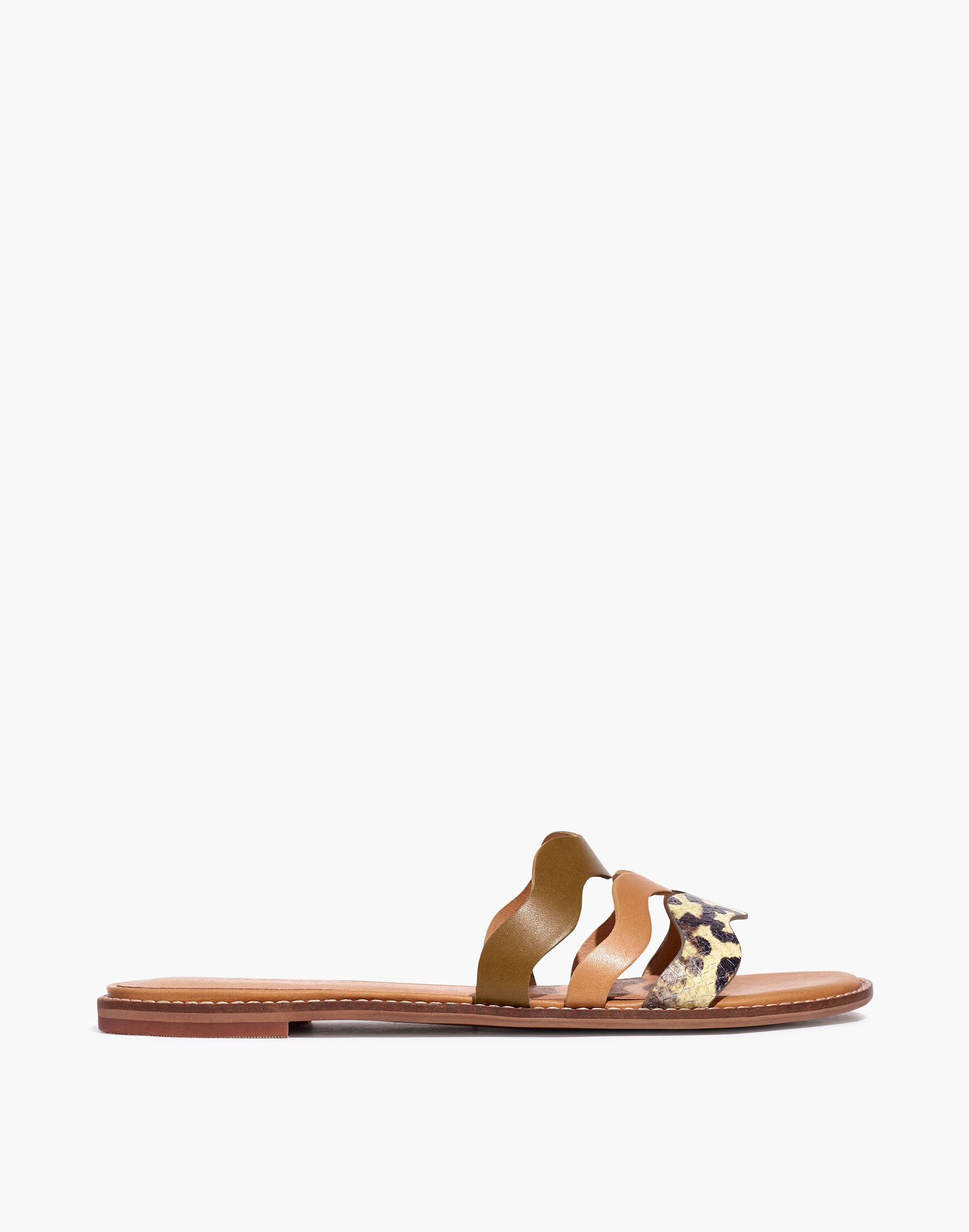 The Wave Slide Sandal in Colorblock Snake Embossed Leather