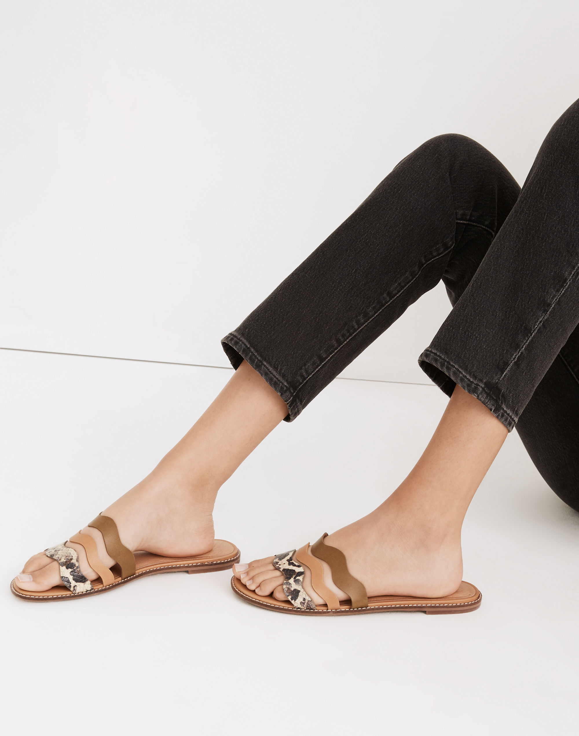 The Wave Slide Sandal in Colorblock Snake Embossed Leather