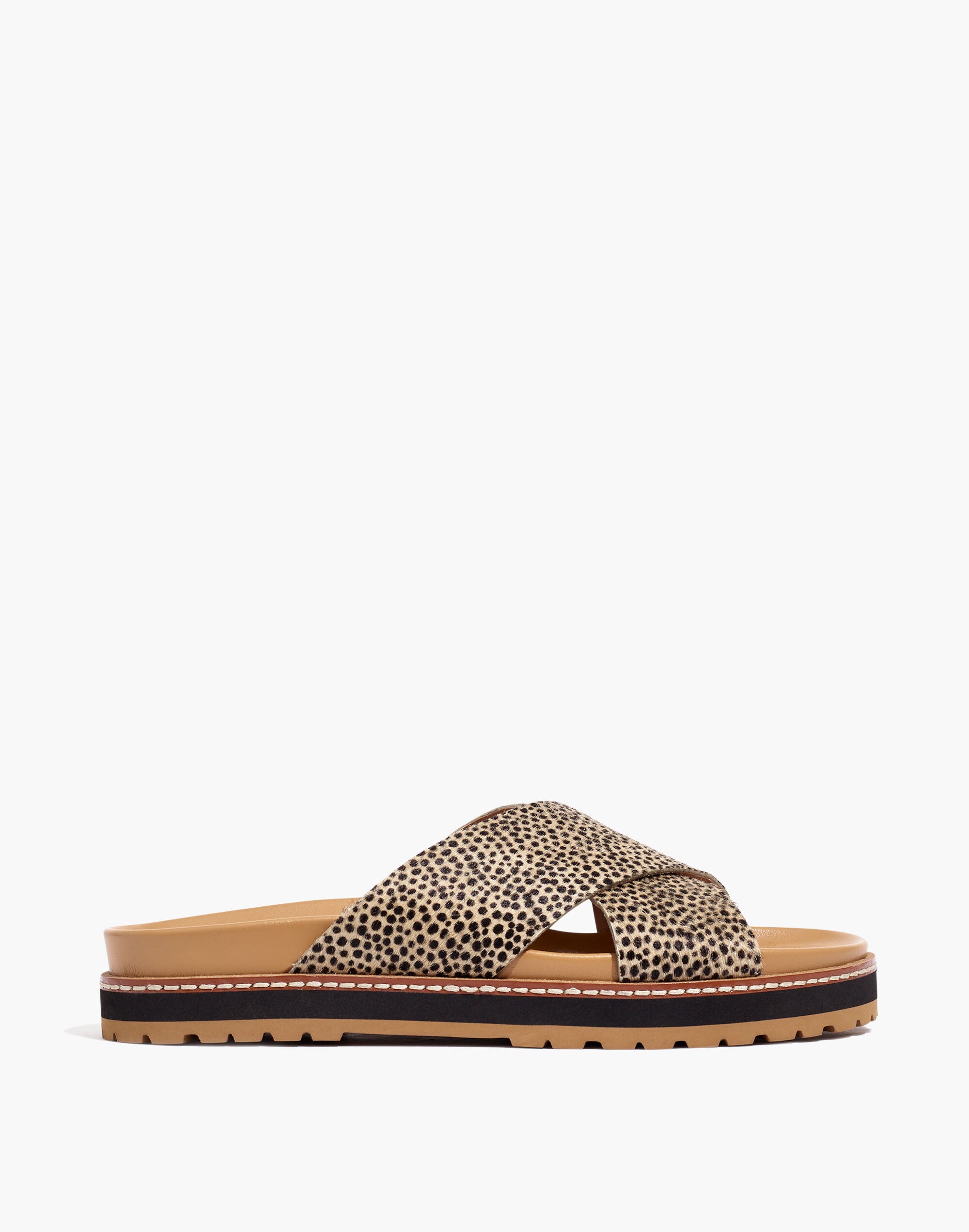 The Dayna Lugsole Slide Sandal in Spotted Calf Hair
