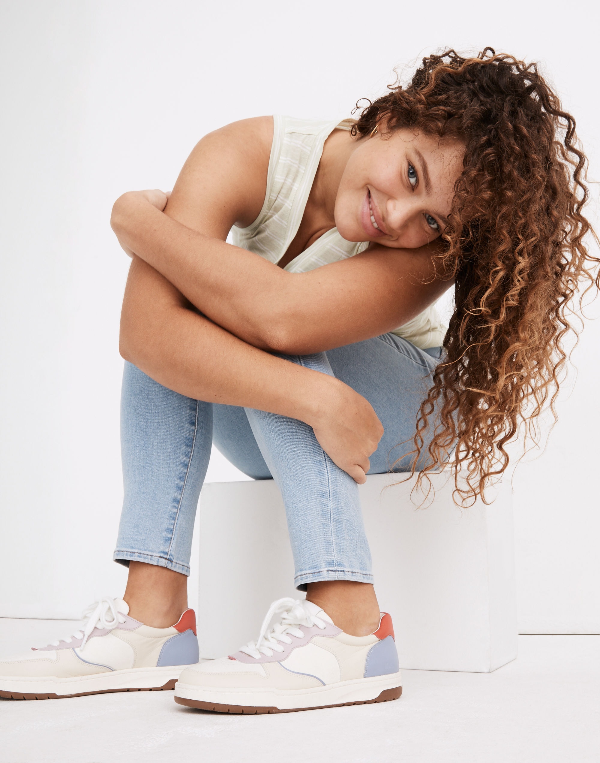 Court Sneakers in Colorblock Leather and Nubuck