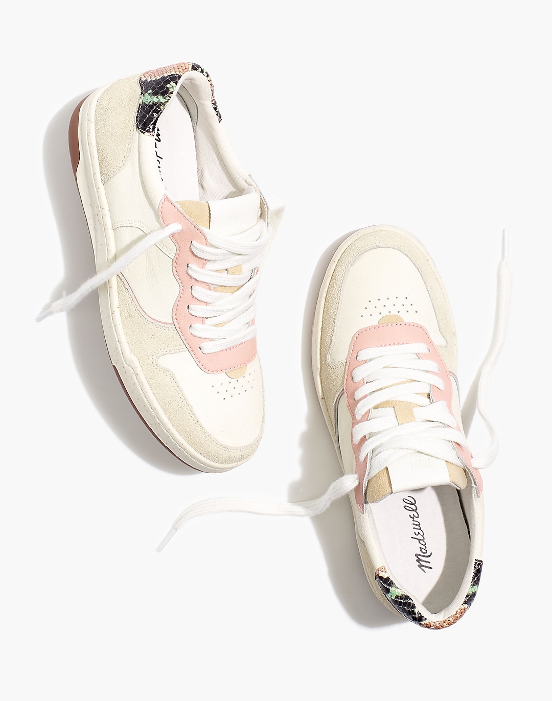 Court Sneakers in Colorblock Suede Snakeskin Embossed Leather
