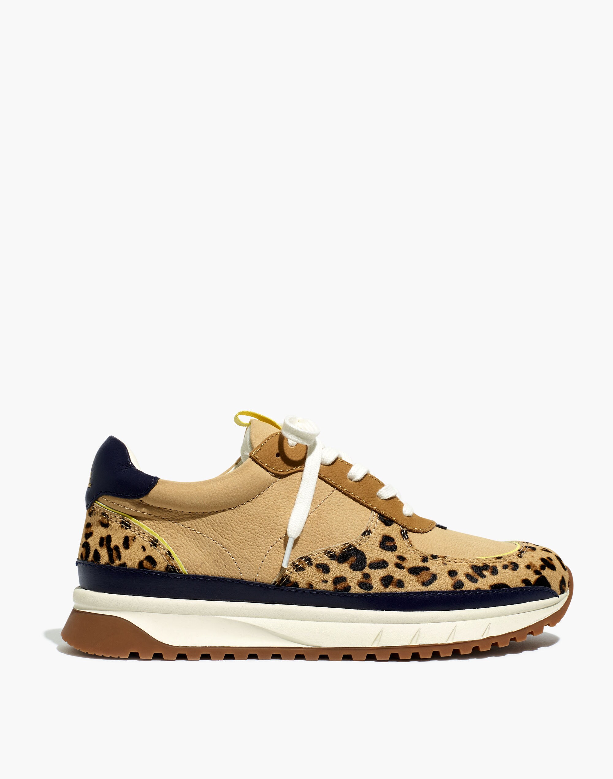 Kickoff Trainer Sneakers in Colorblock Leather and Leopard Calf Hair