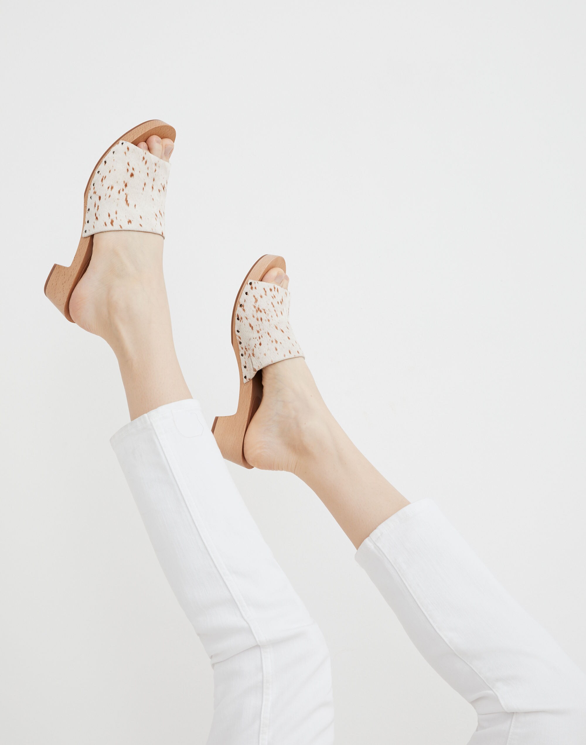 The Evelyn Slide Clog in Spotted Calf Hair