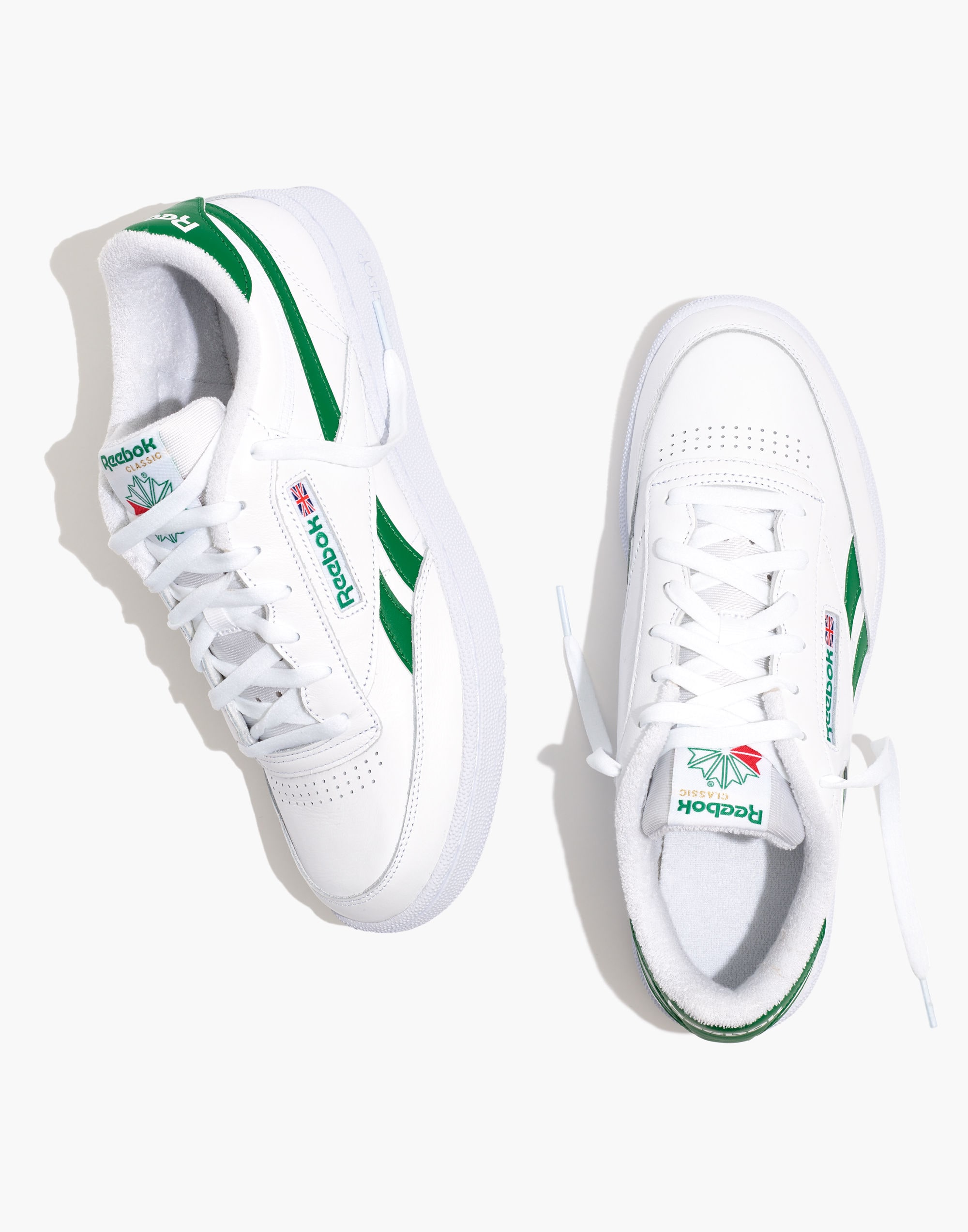 Reebok&reg; Leather Club C Revenge Sneakers in White and Green