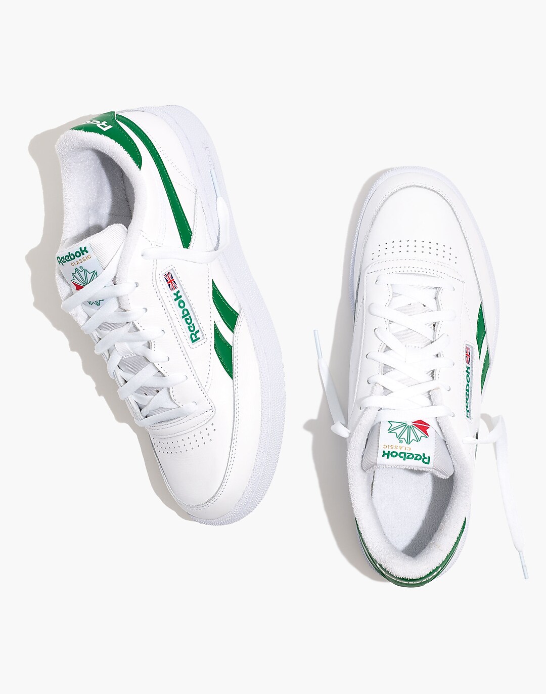 linse bruge Afslut Reebok® Leather Club C Revenge Sneakers in White and Green