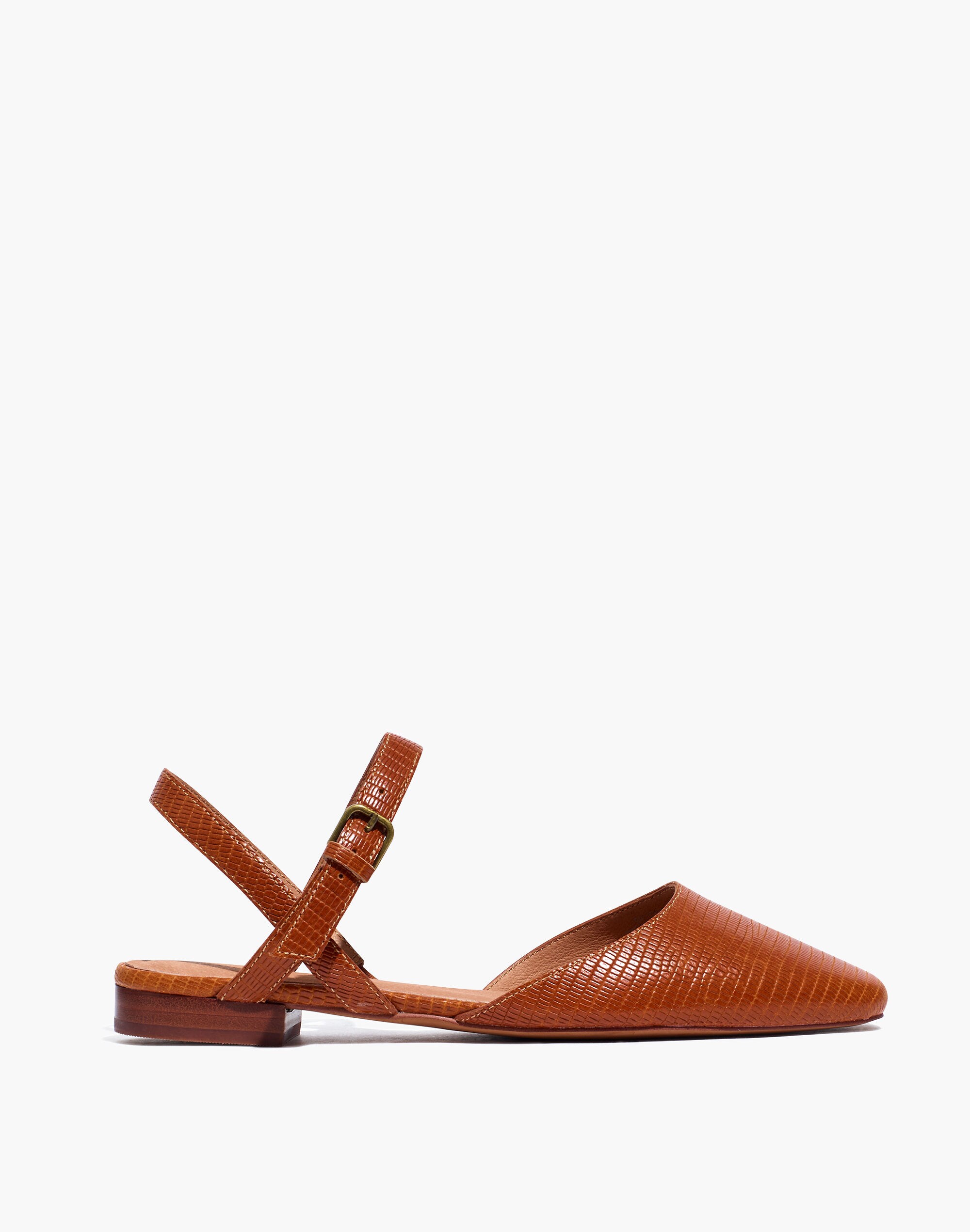 The Jeanne Slingback Flat in Lizard Embossed Leather