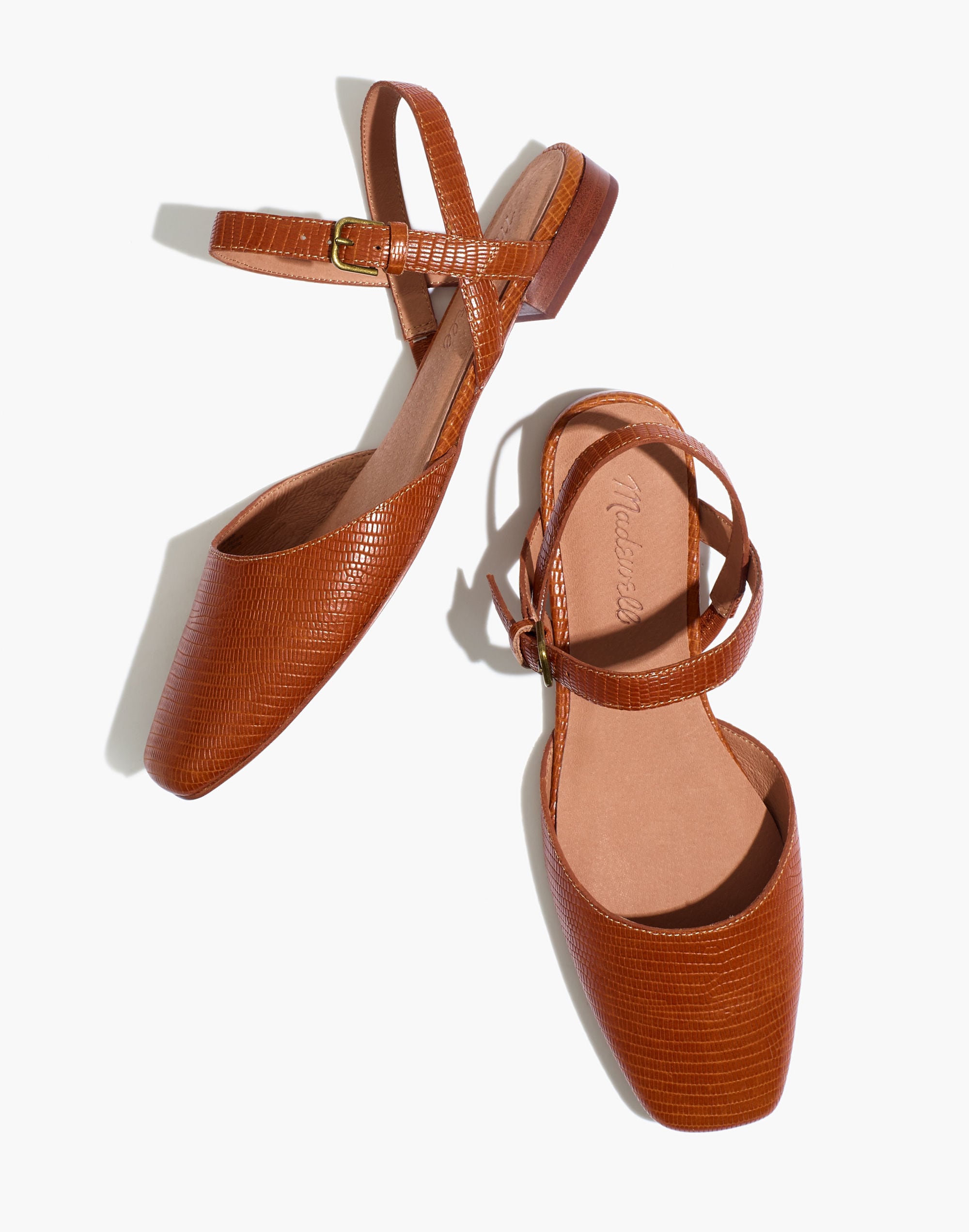 The Jeanne Slingback Flat in Lizard Embossed Leather