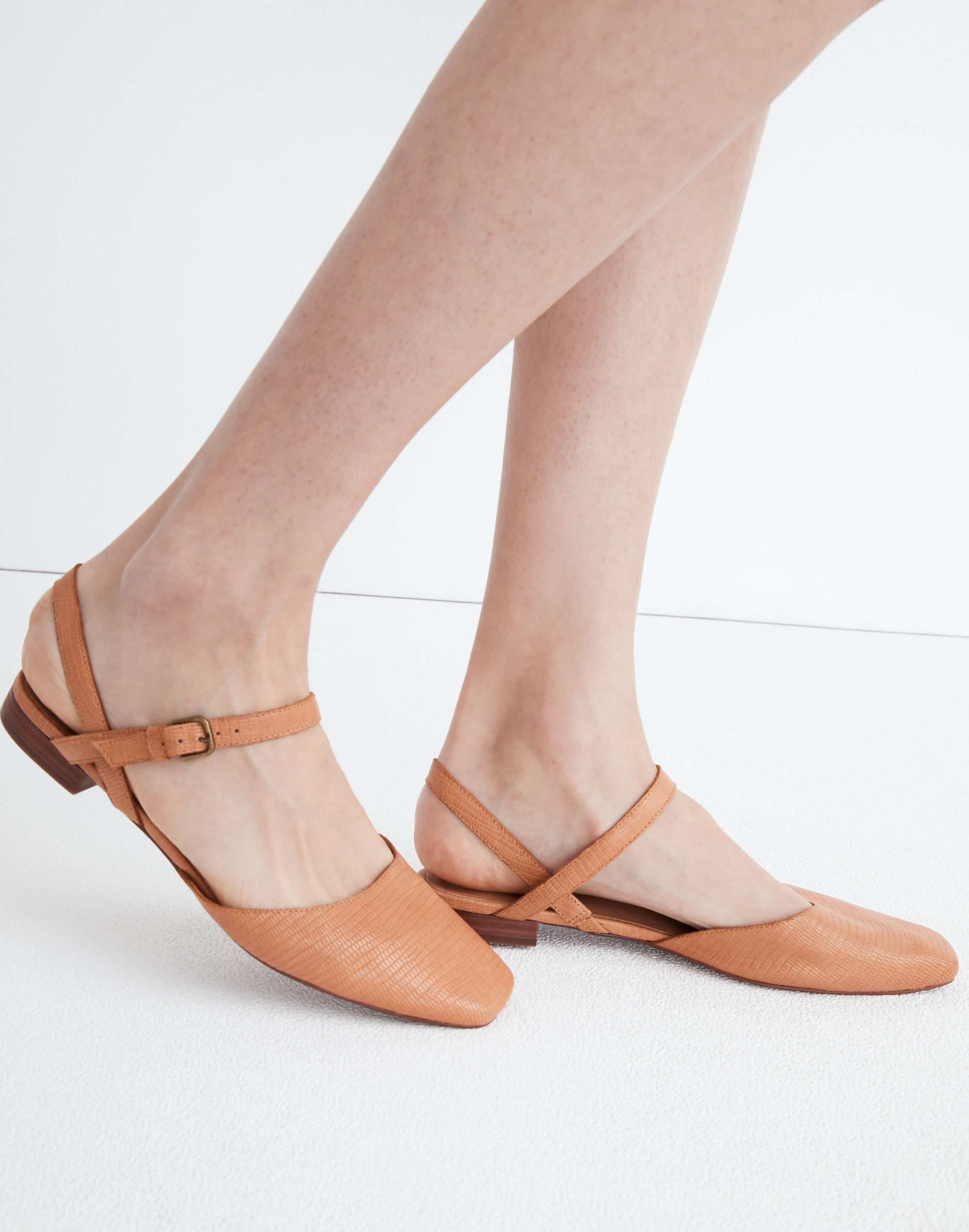 The Jeanne Slingback Flat in Lizard Embossed Leather