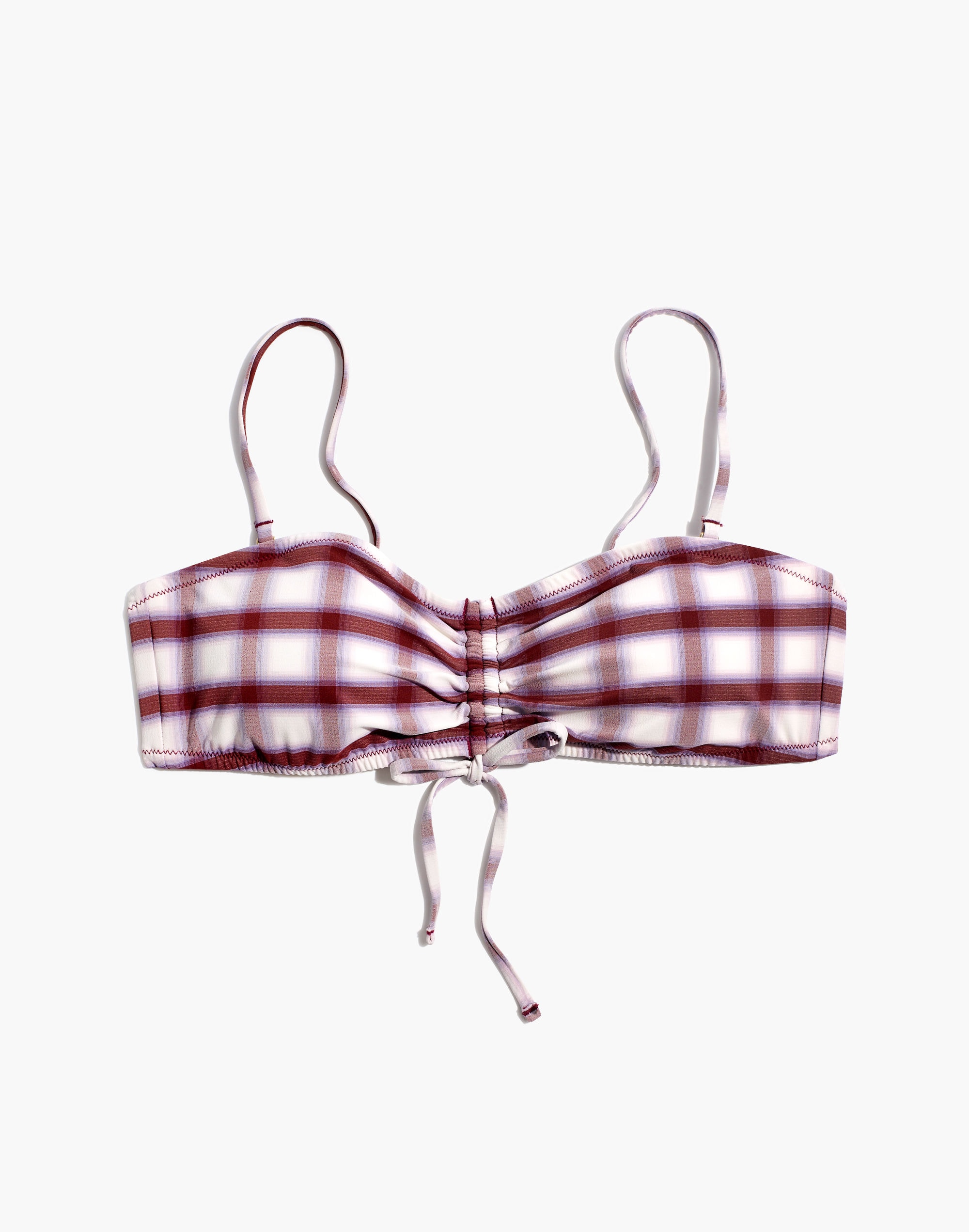 Madewell Second Wave Cinched Bandeau Bikini Top in Peralta Plaid