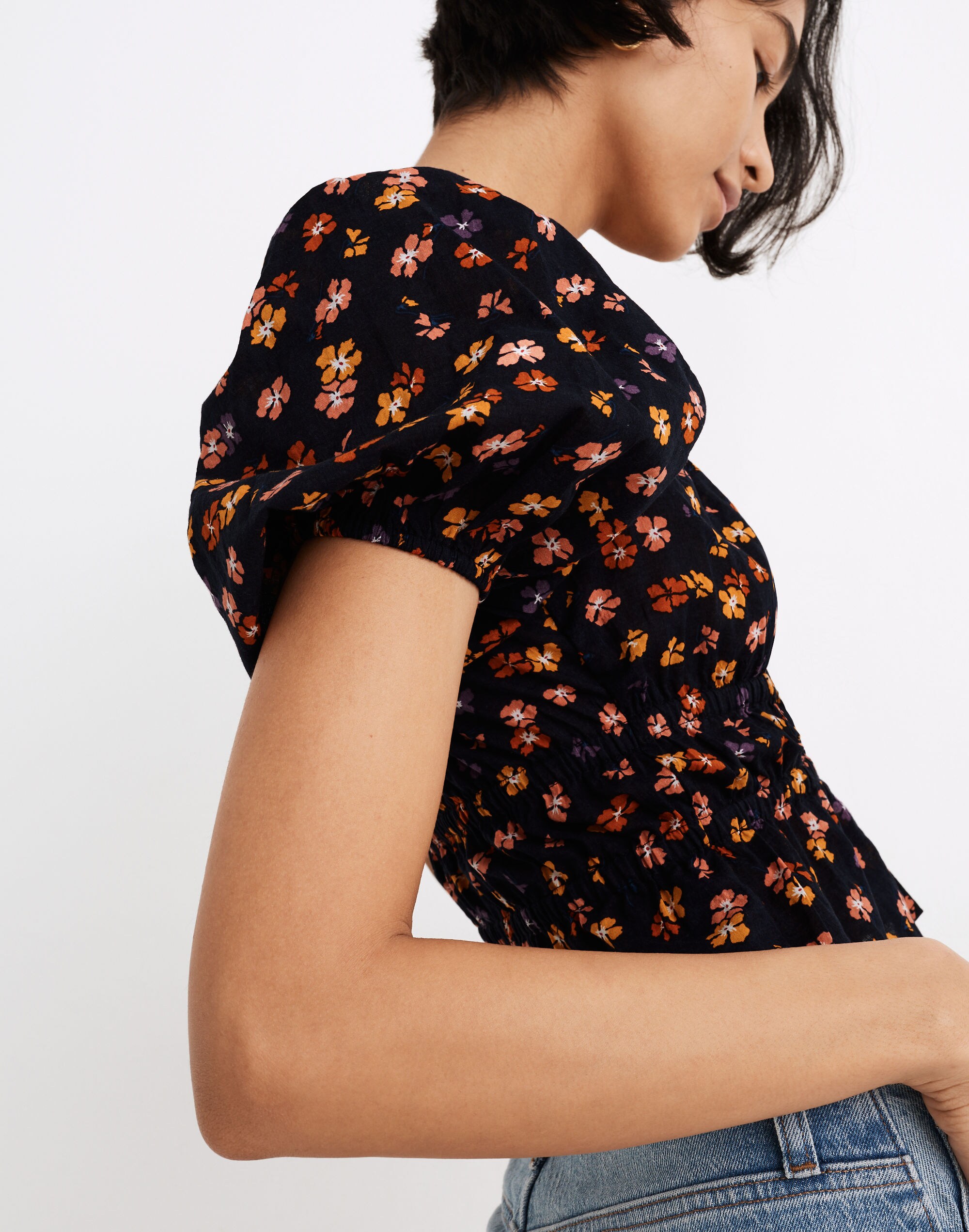 Smocked-Waist Crop Top in Aloha Floral