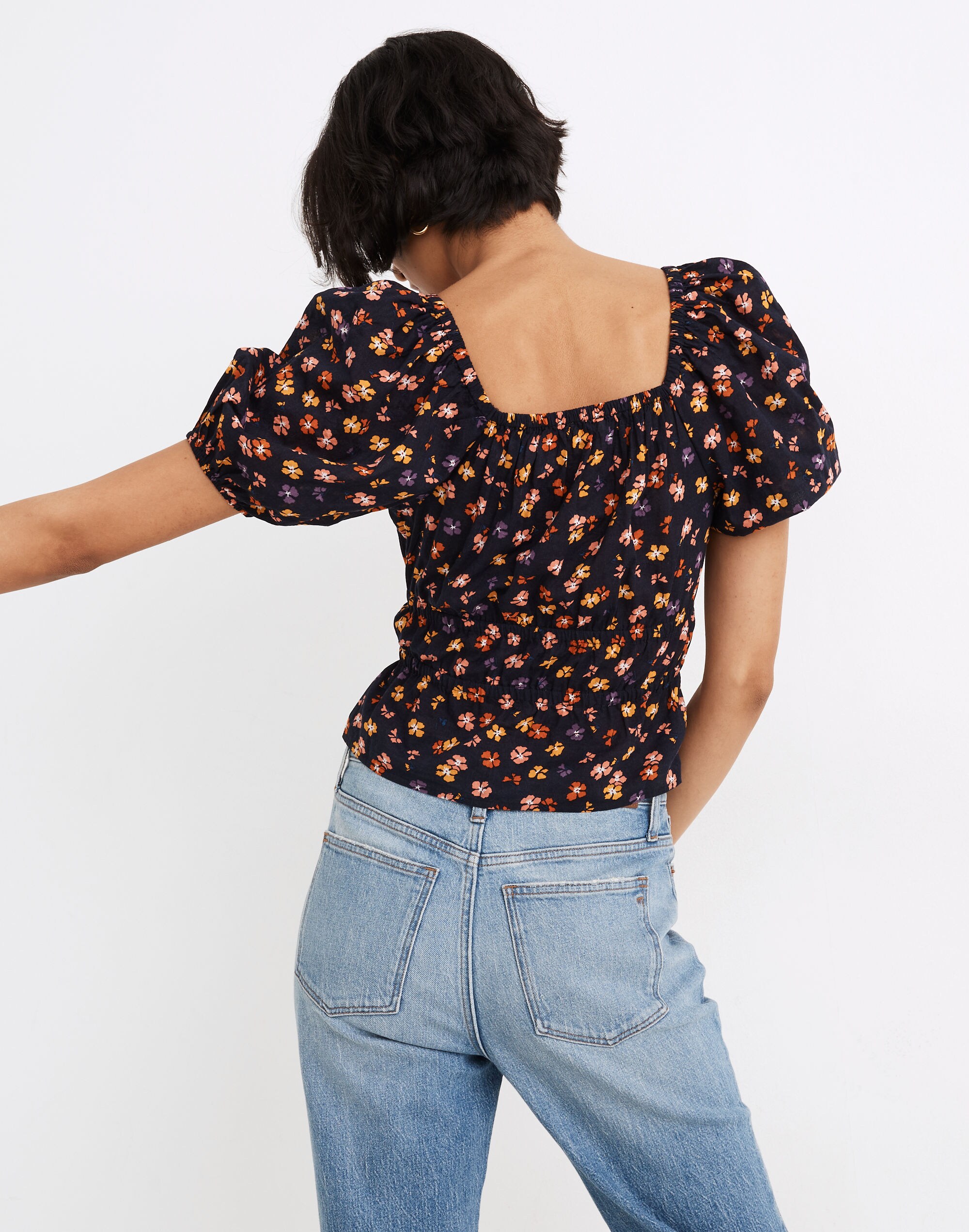 Smocked-Waist Crop Top in Aloha Floral