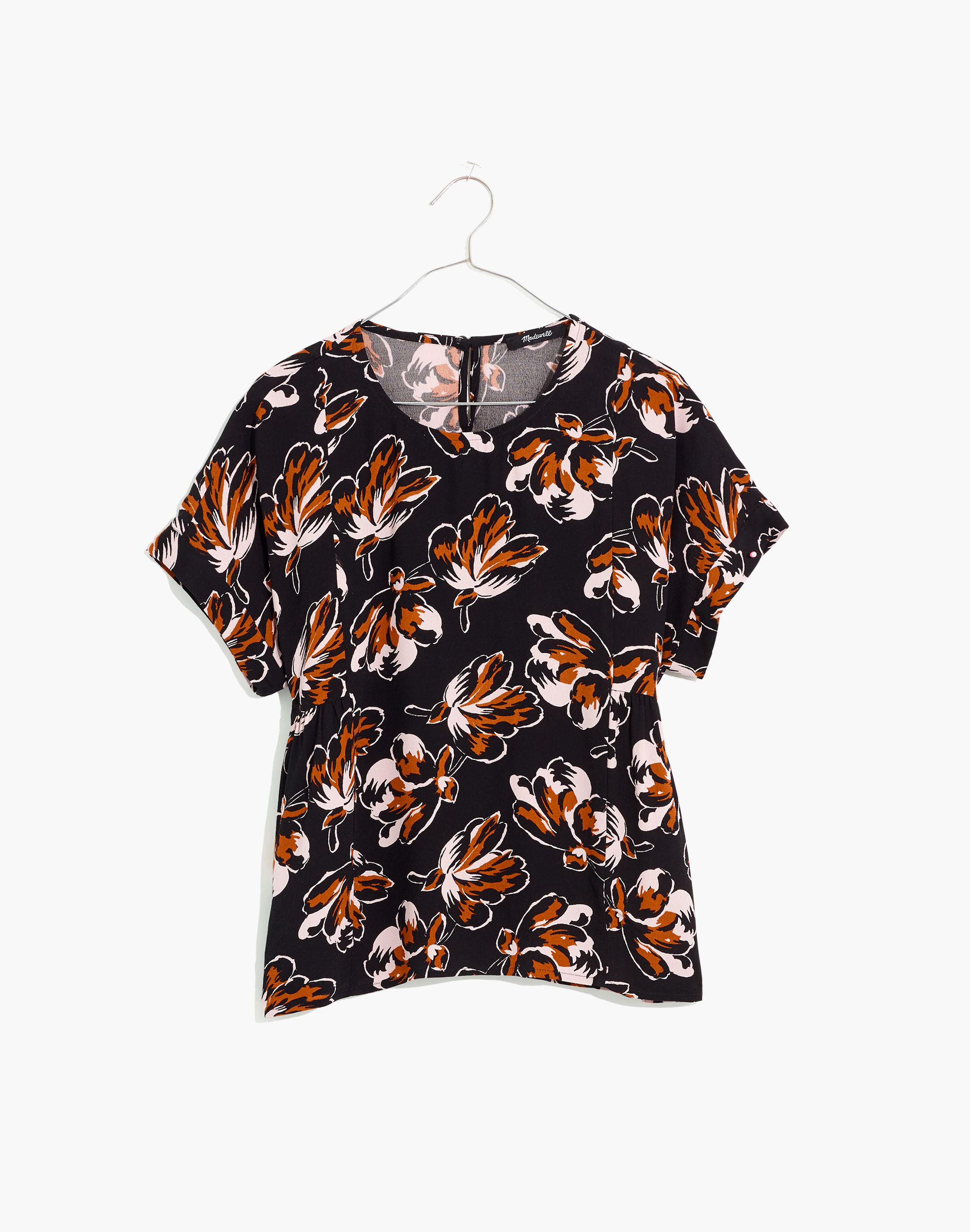 Cuffed-Sleeve Shirred Top in Duskblossom