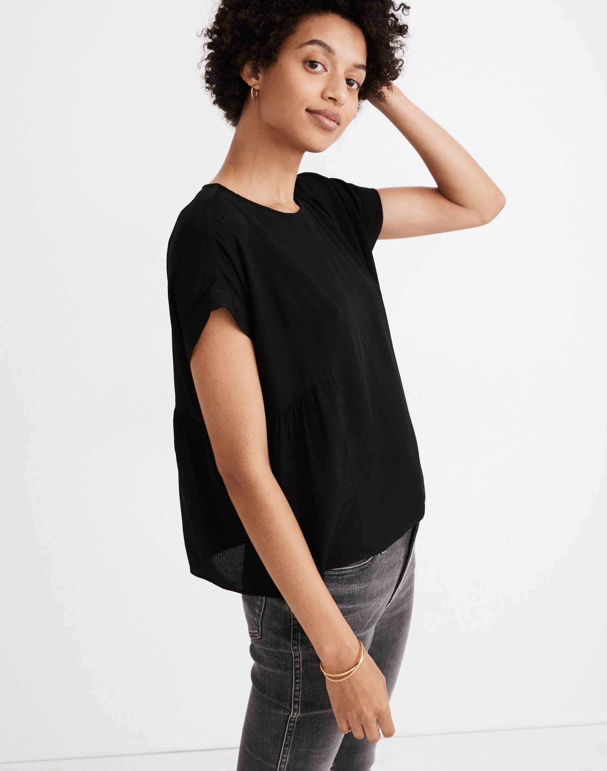 Cuffed-Sleeve Shirred Top