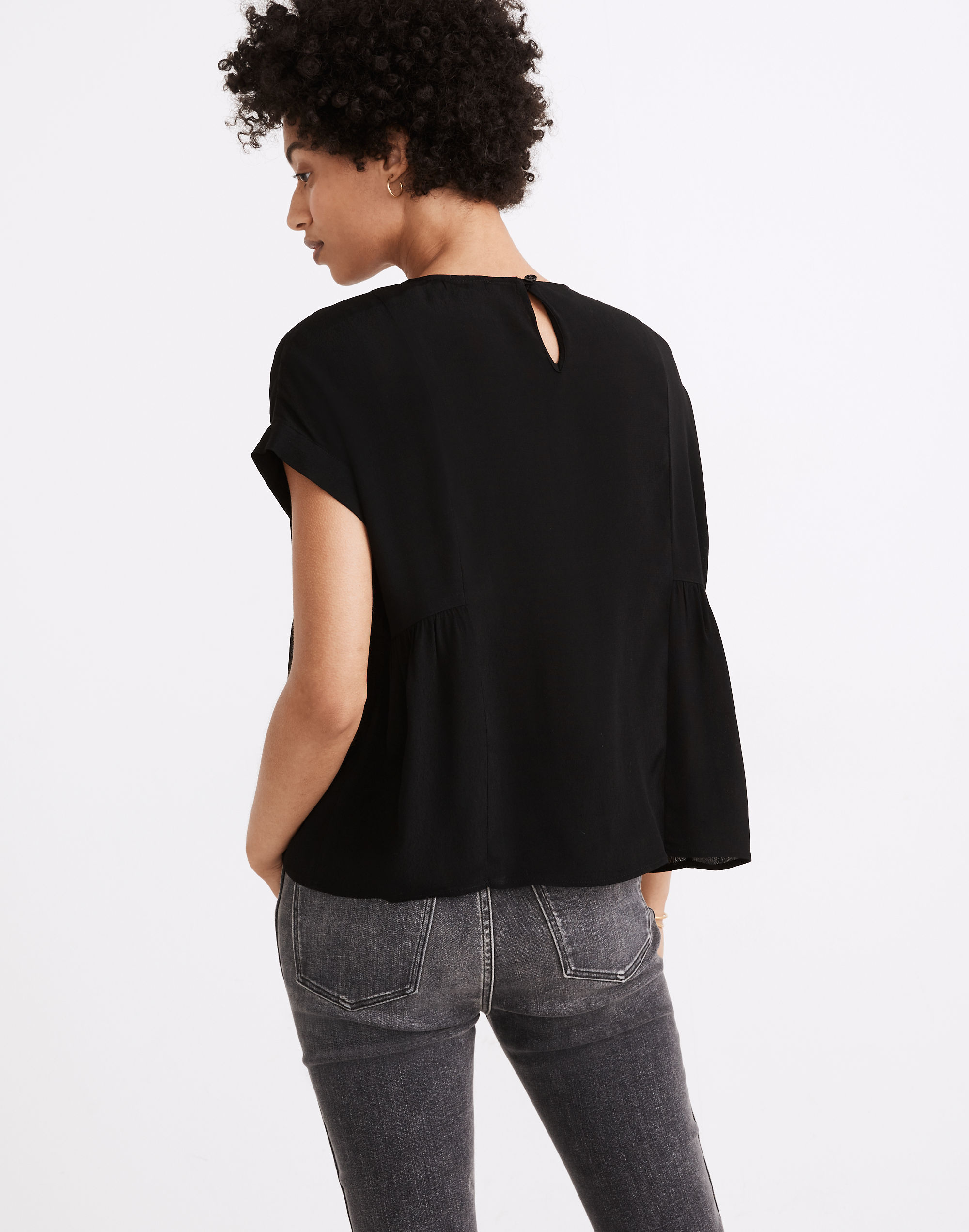 Cuffed-Sleeve Shirred Top