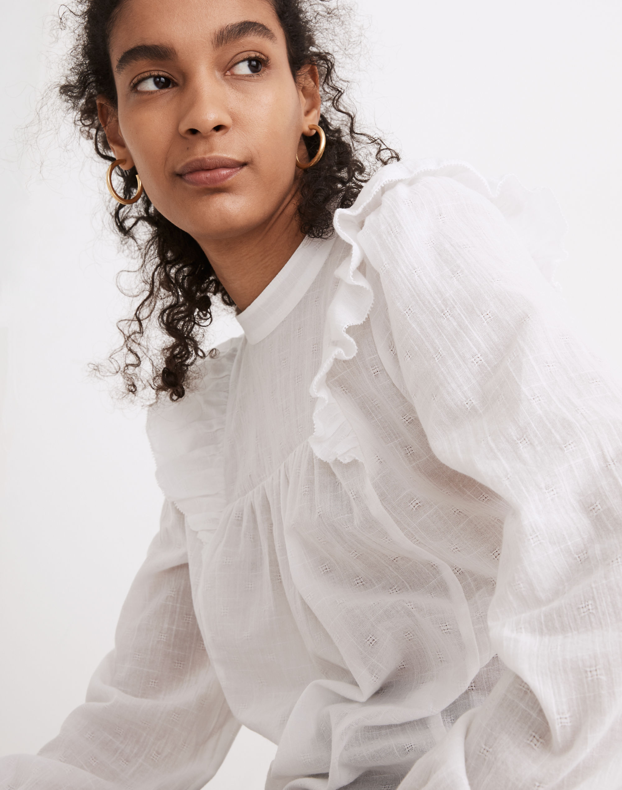 Ruffle-Yoke Puff-Sleeve Top