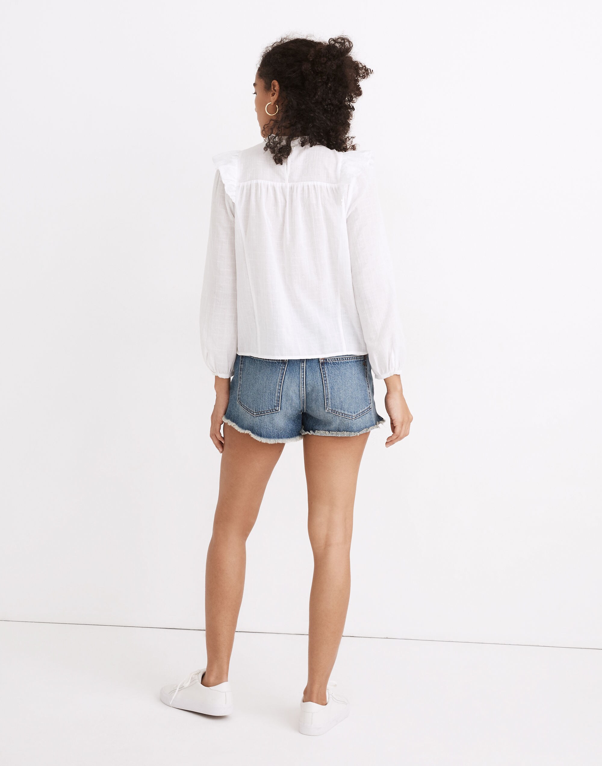 Ruffle-Yoke Puff-Sleeve Top