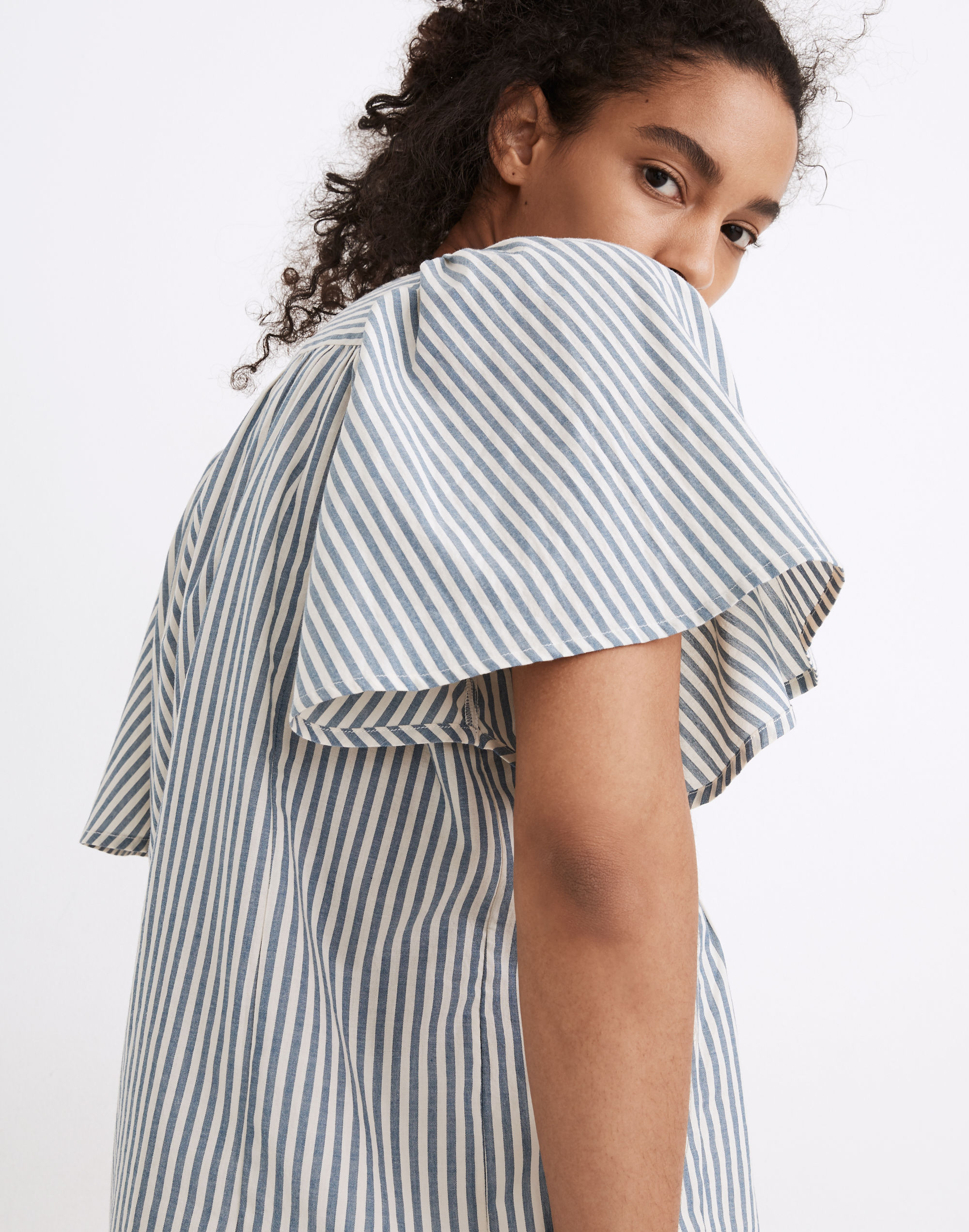 Courtyard Flutter-Sleeve Top in Stripe