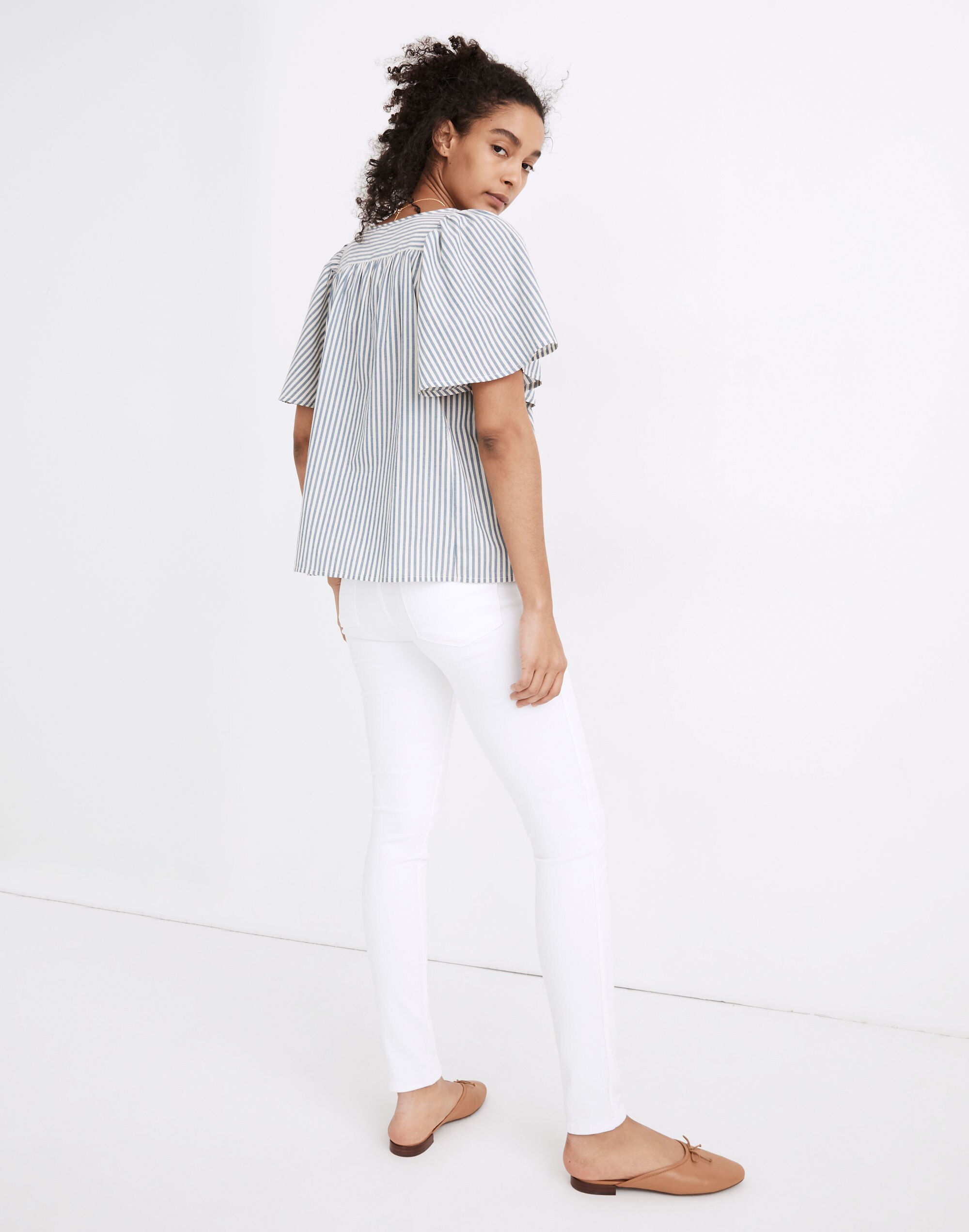 Courtyard Flutter-Sleeve Top in Stripe