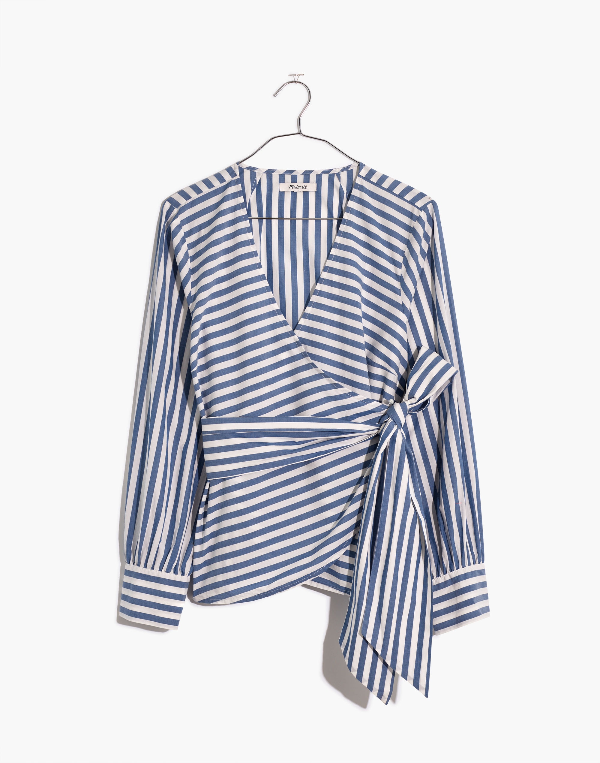 Cuffed-Sleeve Wrap Top in Stripe