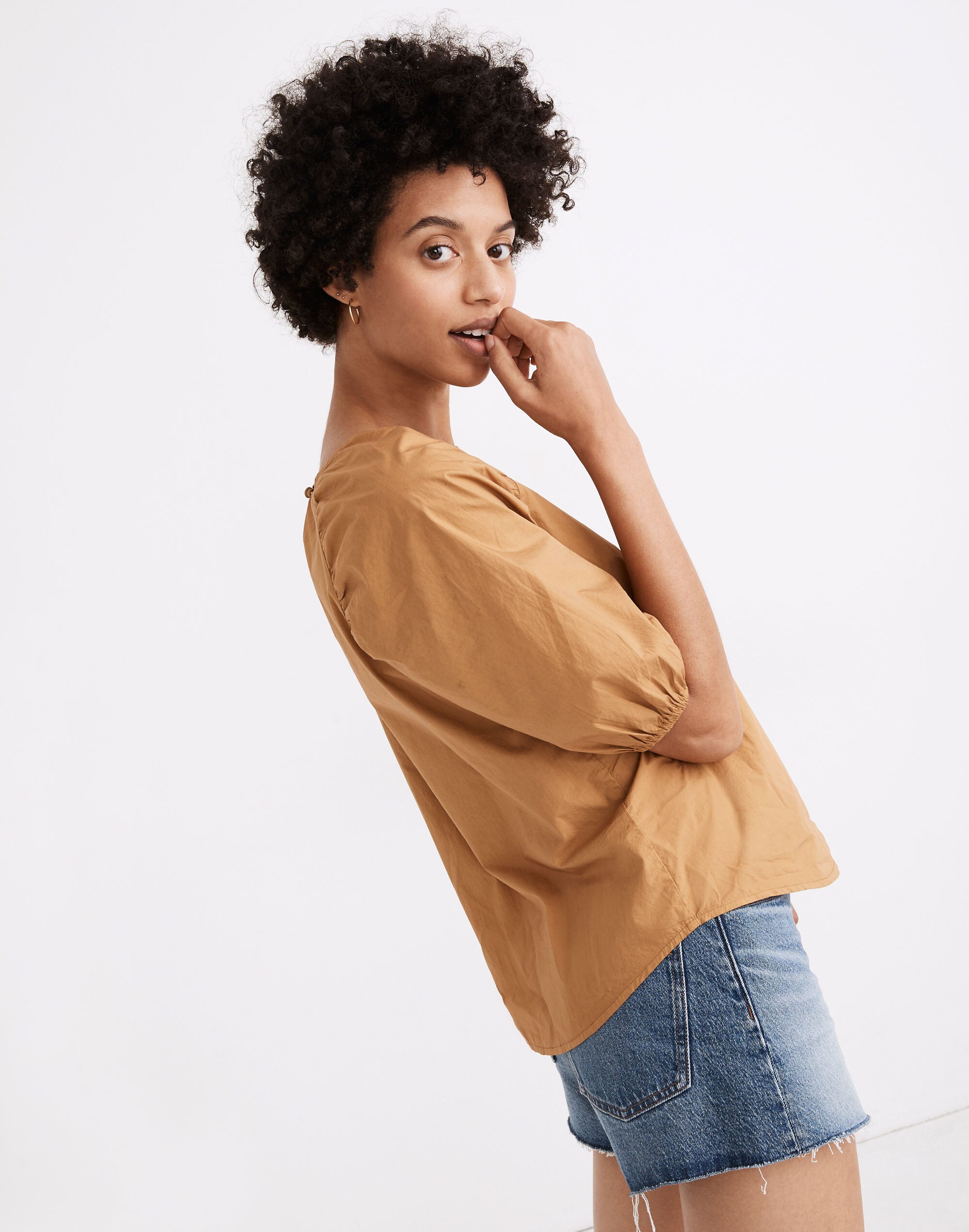 Gathered Balloon-Sleeve Top