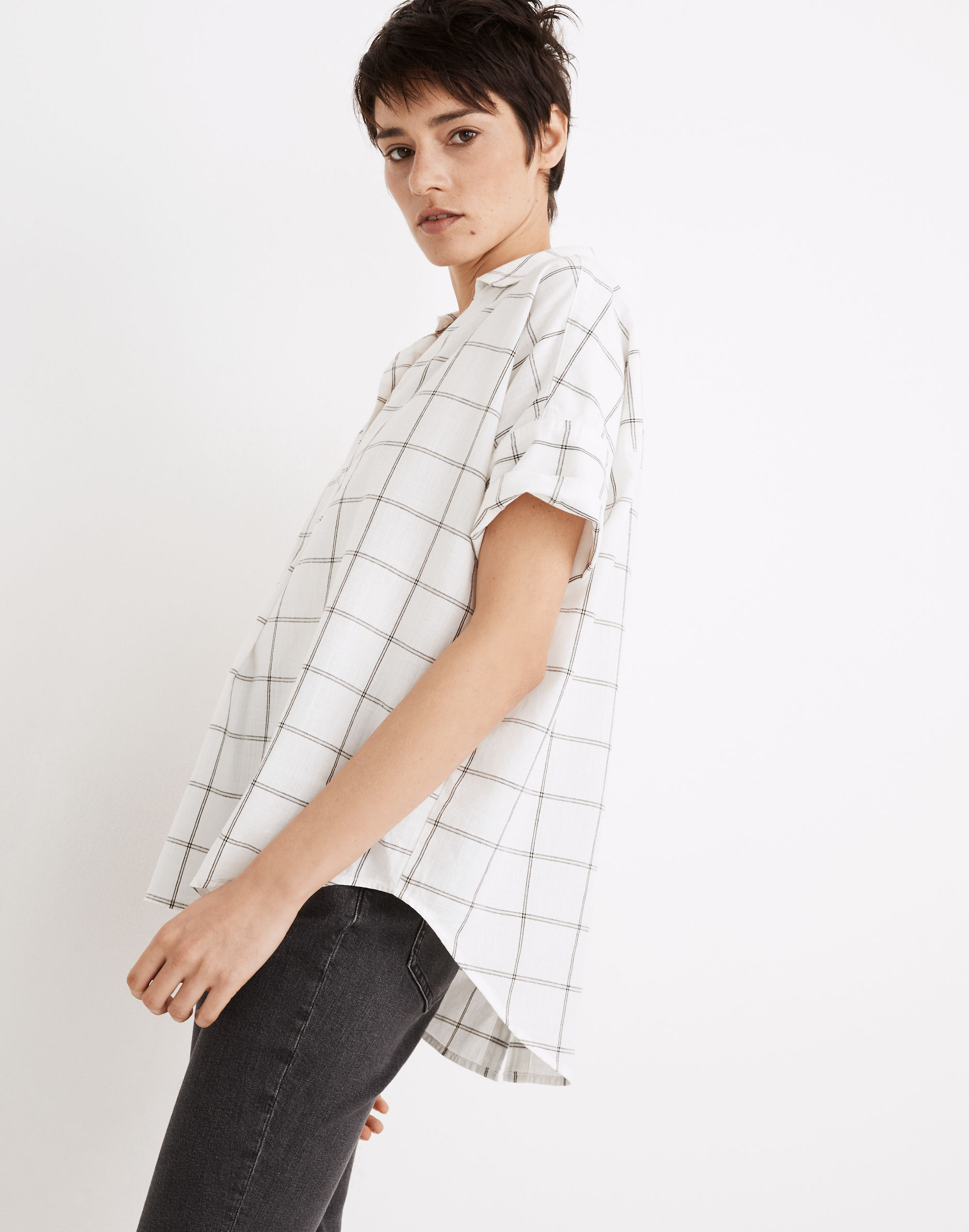 Courier Button-Back Shirt in Double Windowpane