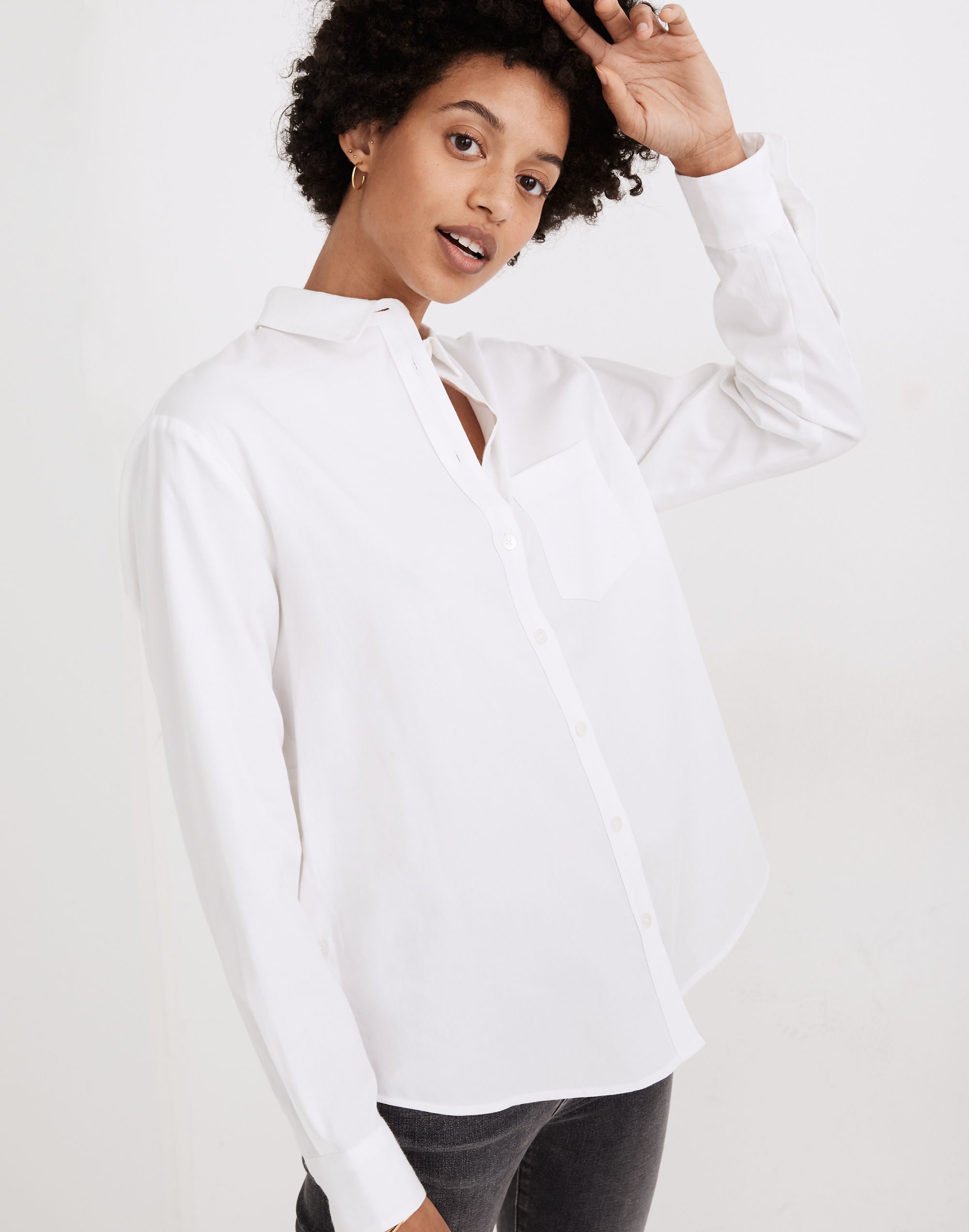 side-button oversized ex-boyfriend shirt